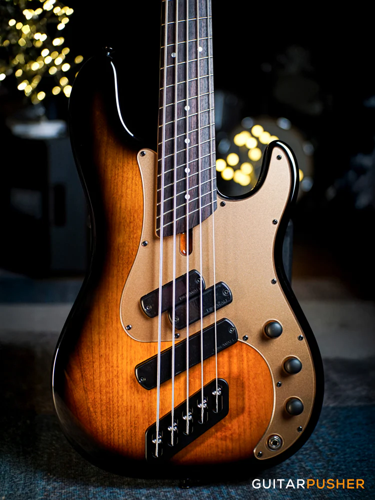 Dingwall SP1 5-String Fanned Fret Bass - Gloss Vintageburst w/ Matte Coco Gold Pickguard