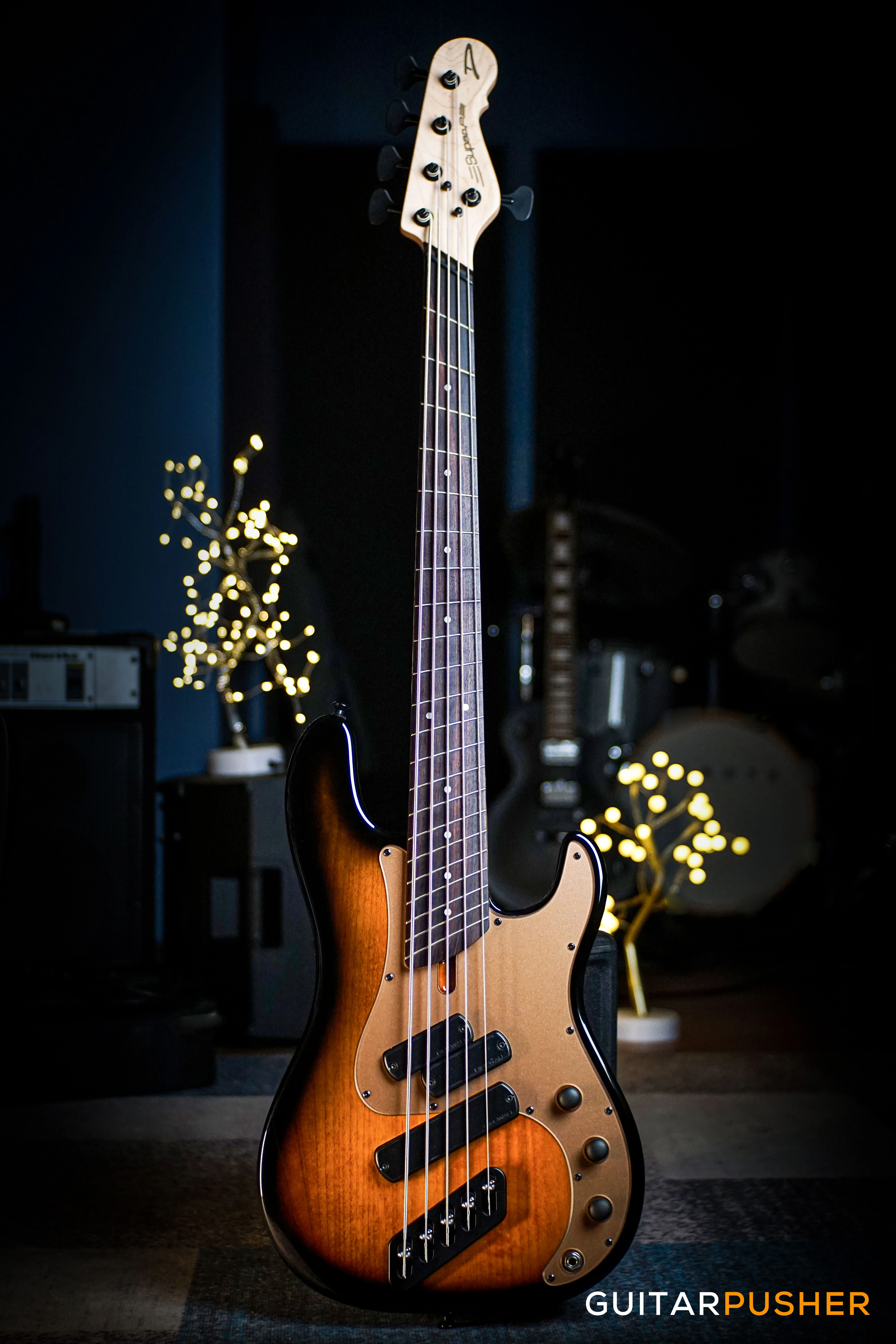 Dingwall SP1 5-String Fanned Fret Bass - Gloss Vintageburst w/ Matte Coco Gold Pickguard - Image 2