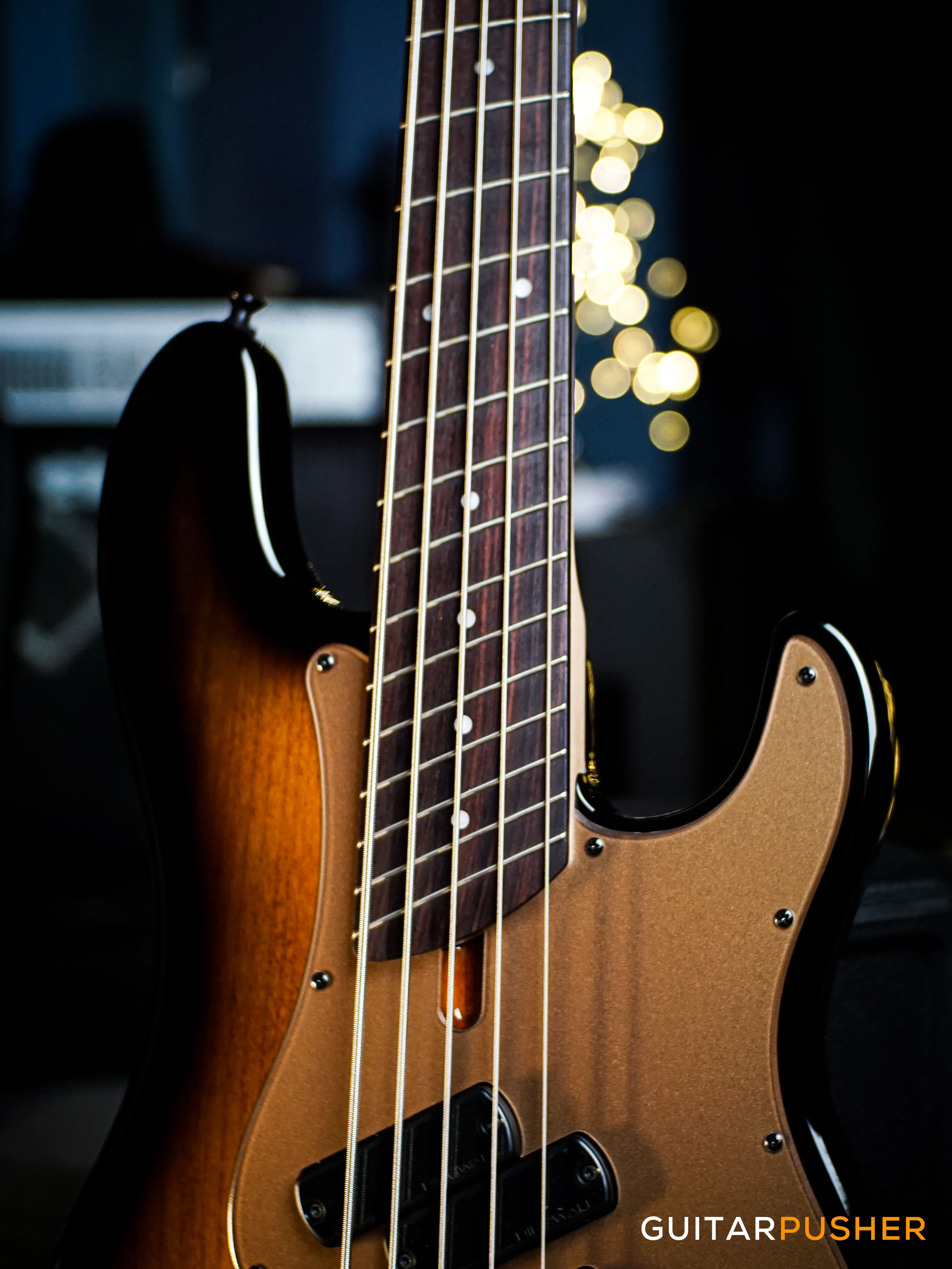 Dingwall SP1 5-String Fanned Fret Bass - Gloss Vintageburst w/ Matte Coco Gold Pickguard - Image 3