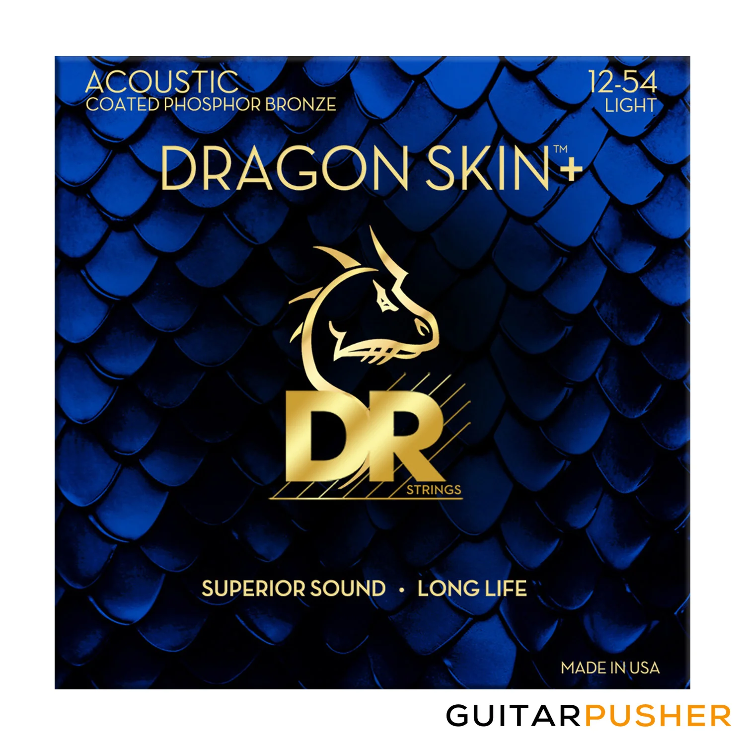 DR DAP-12 Dragon Skin+ Light Phosphor Bronze, Coated Acoustic Guitar Strings 12-54 (12 16 24 32 42 54)