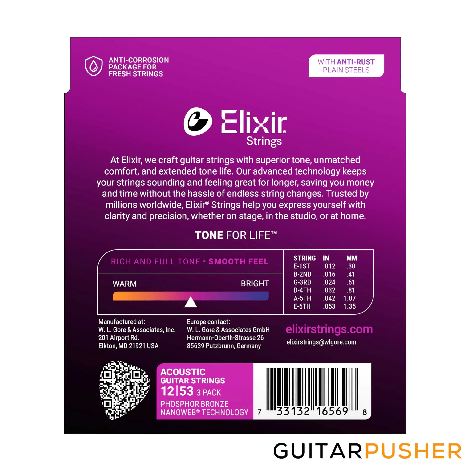 Elixir Acoustic Phosphor Bronze Acoustic Guitar Strings with Nanoweb Coating - Light (12 16 24 32 42 53) 3-Pack - Image 2