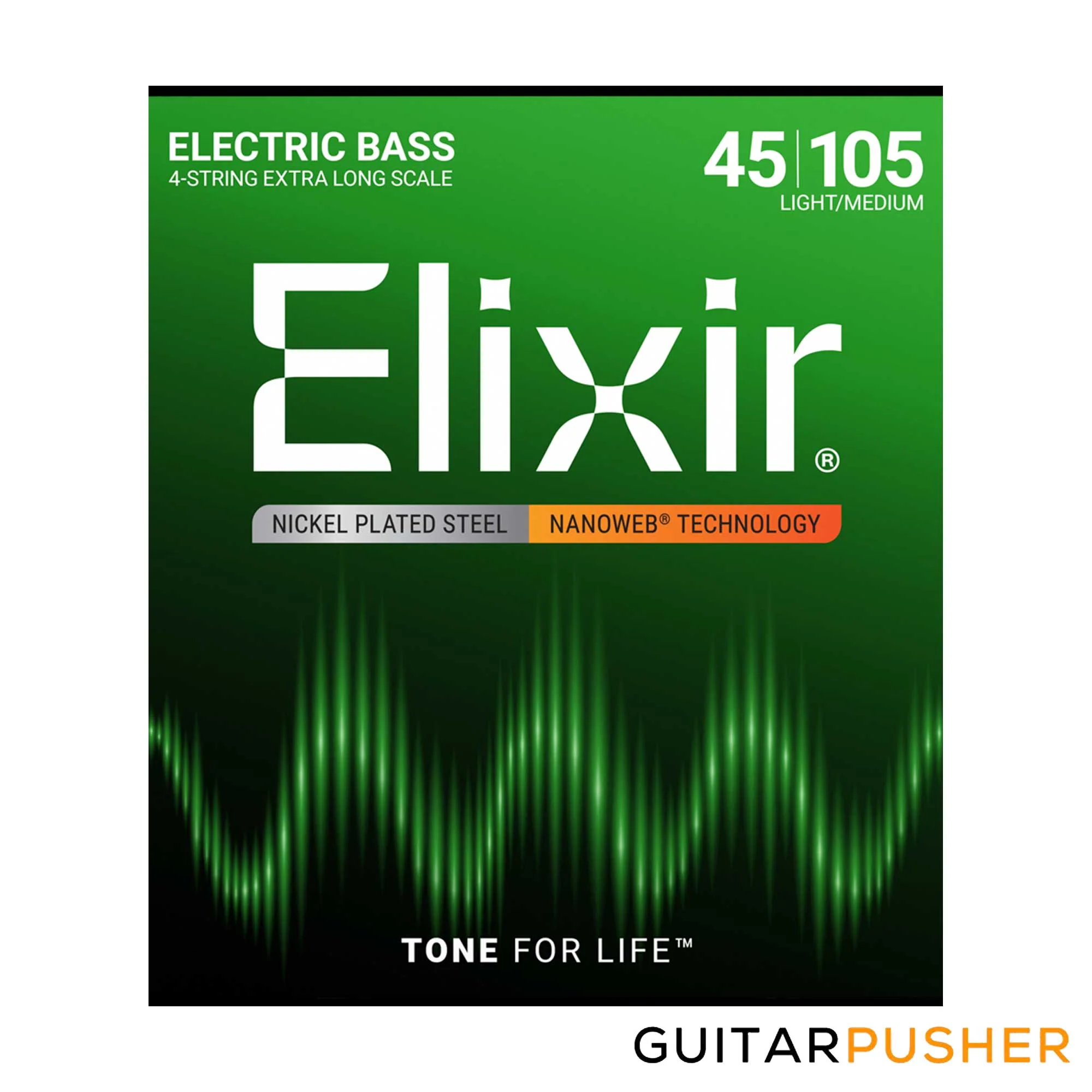 Elixir Electric Bass Nickel Plated Steel Bass Guitar Strings with Nanoweb Coating - Light/Medium, Extra Long Scale (45 65 85 105)