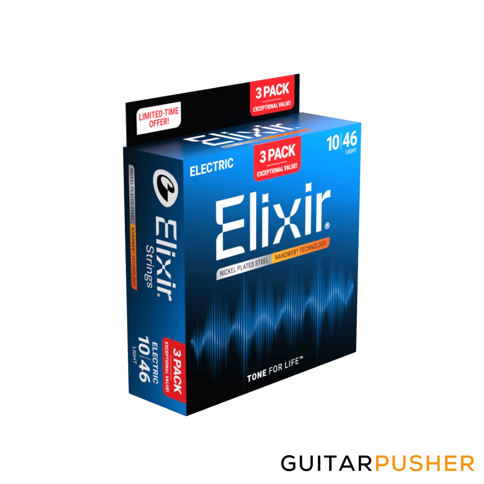 Elixir Electric Nickel Plated Steel Electric Guitar Strings with Nanoweb Coating - Light (10 13 17 26 36 46) 3-Pack - Image 2