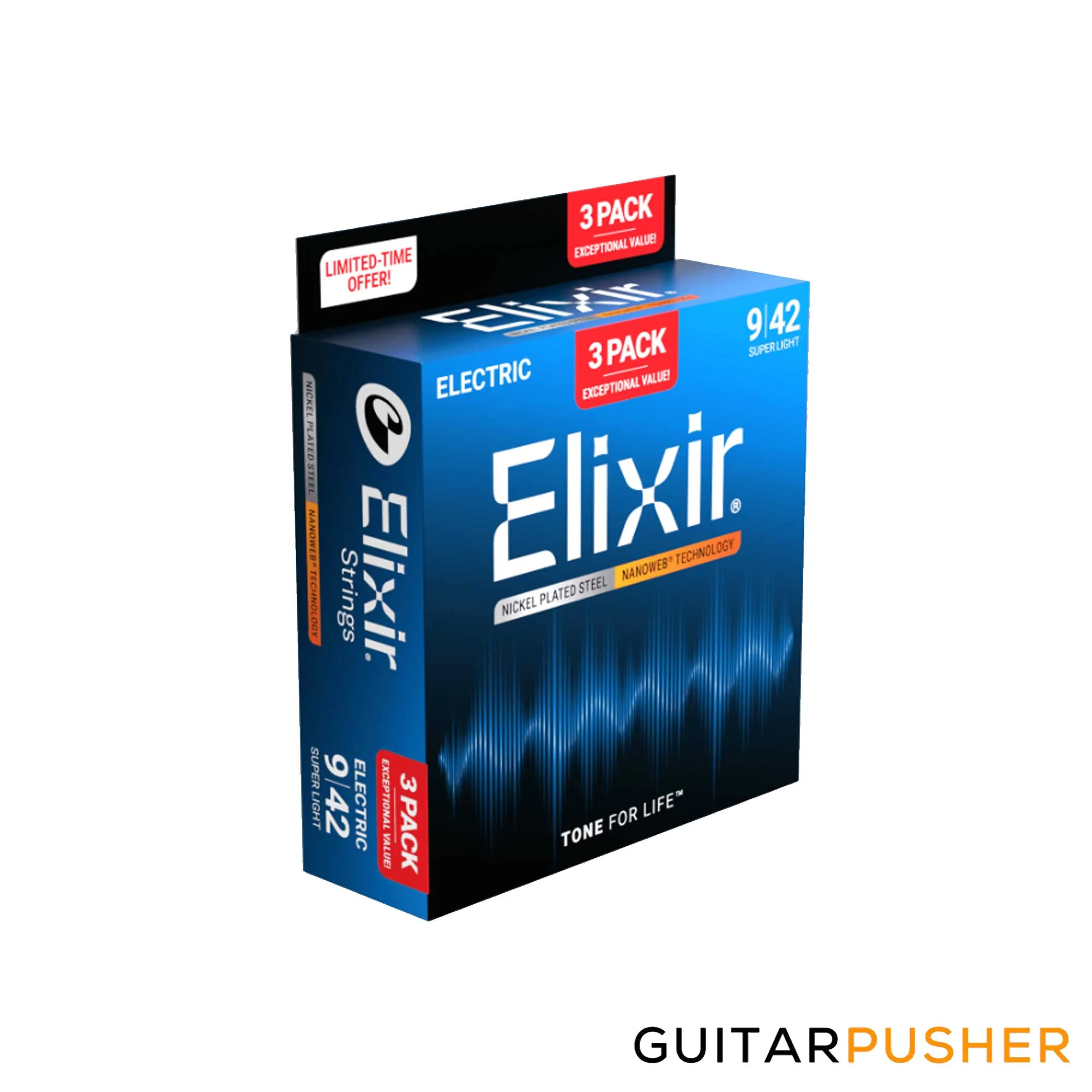 Elixir Electric Nickel Plated Steel Electric Guitar Strings with Nanoweb Coating - Super Light (9 11 16 24 32 42) 3-Pack - Image 2