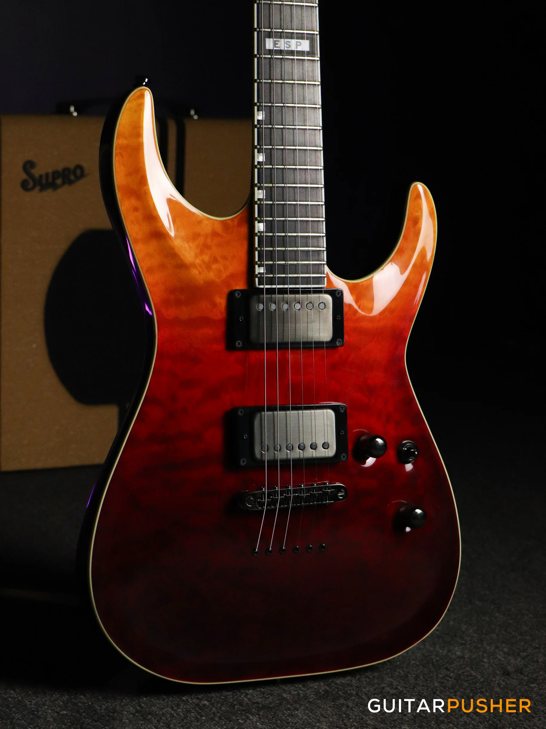 ESP E-II Horizon NT-II Modern Electric Guitar w/ EMG 66TW/57TW Humbucker Pickups - Tiger Eye Amber Fade - Image 3