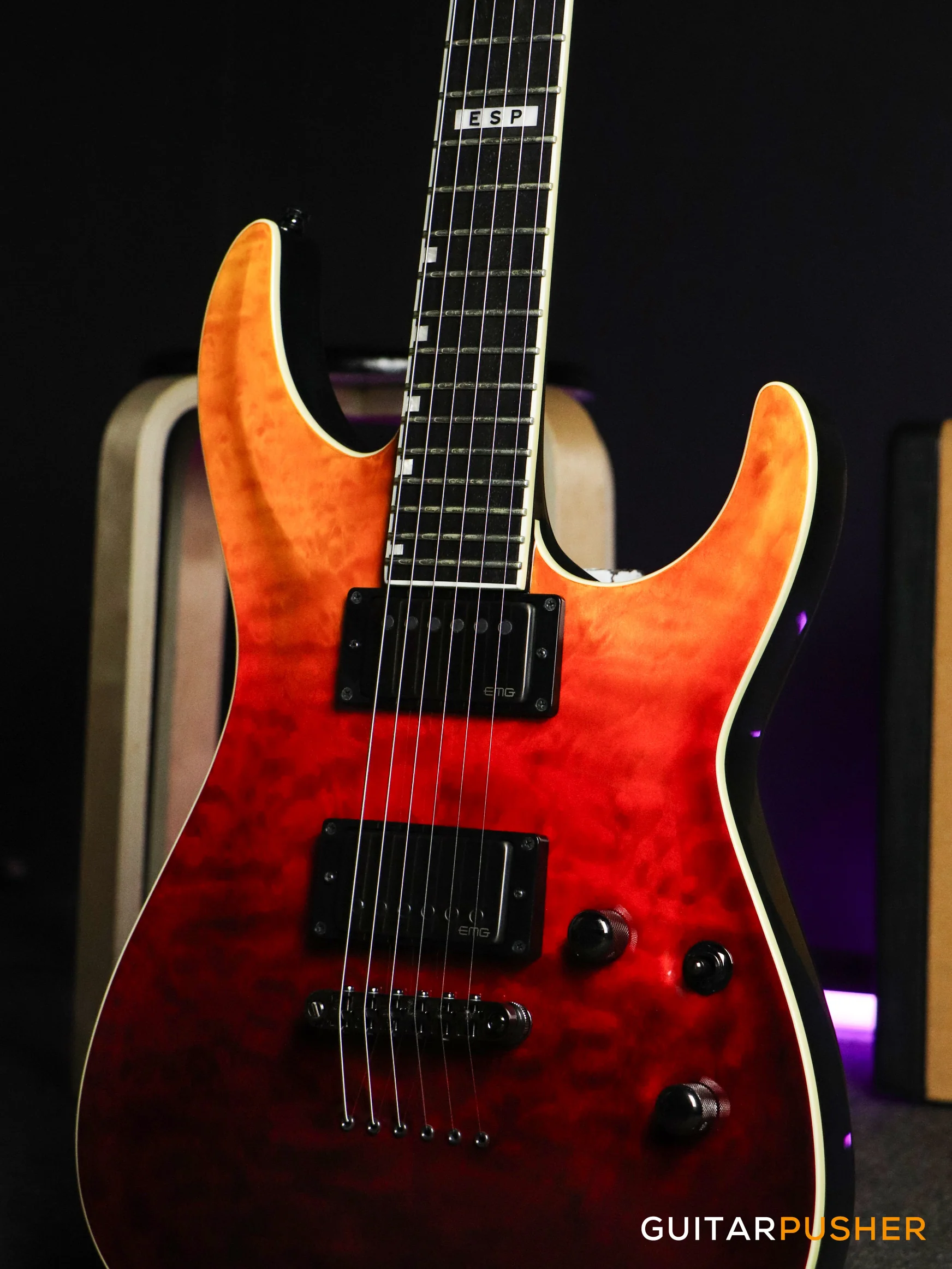 ESP E-II Horizon NT-II Modern Electric Guitar w/ EMG 66TW/57TW Humbucker Pickups - Tiger Eye Amber Fade - Image 5