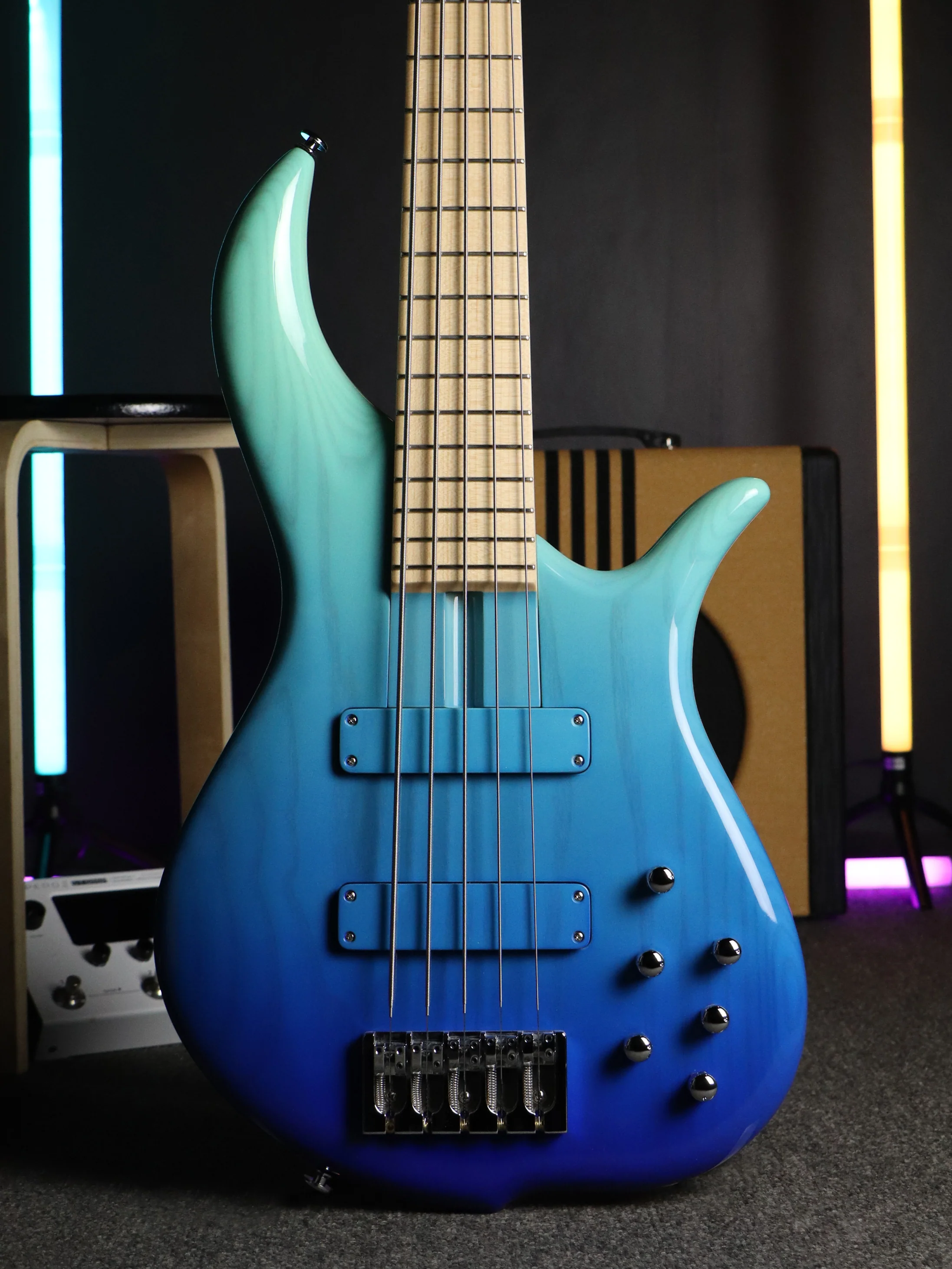 FBASS BN5 5-String Bass (Aqua Fade Gloss) - Ash Body, Maple Fingerboard