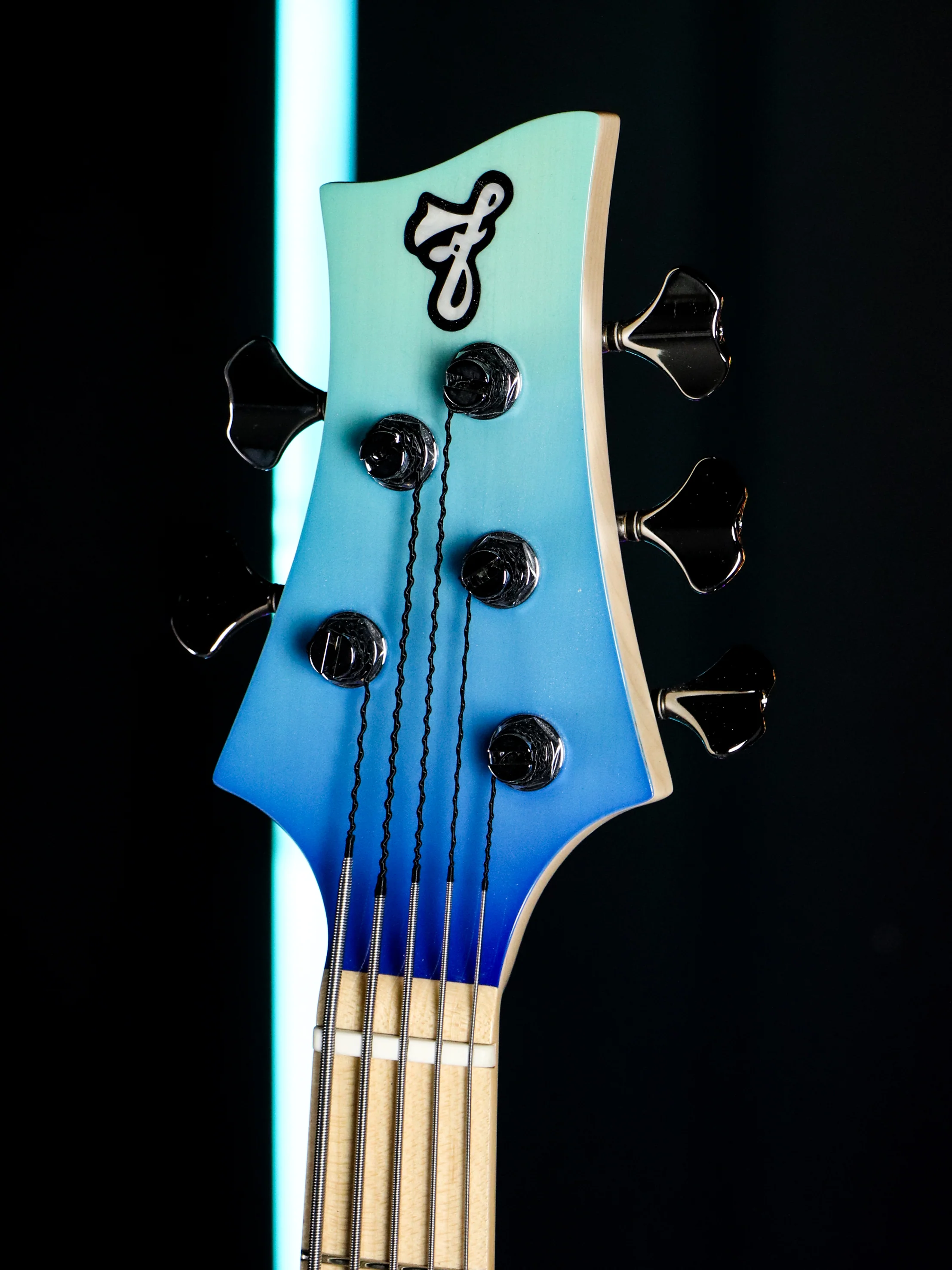 FBASS BN5 5-String Bass (Aqua Fade Gloss) - Ash Body, Maple Fingerboard - Image 3