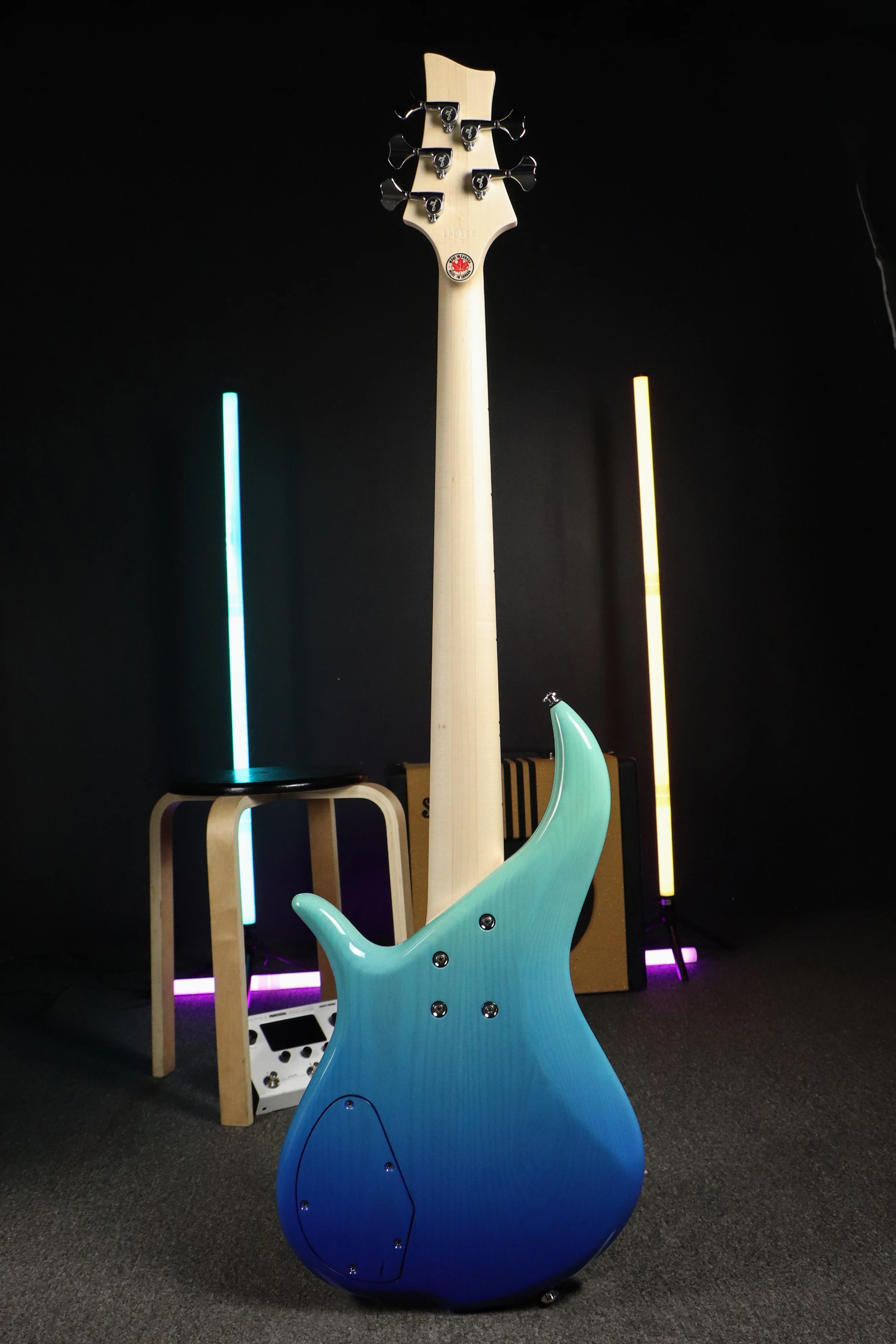 FBASS BN5 5-String Bass (Aqua Fade Gloss) - Ash Body, Maple Fingerboard - Image 4