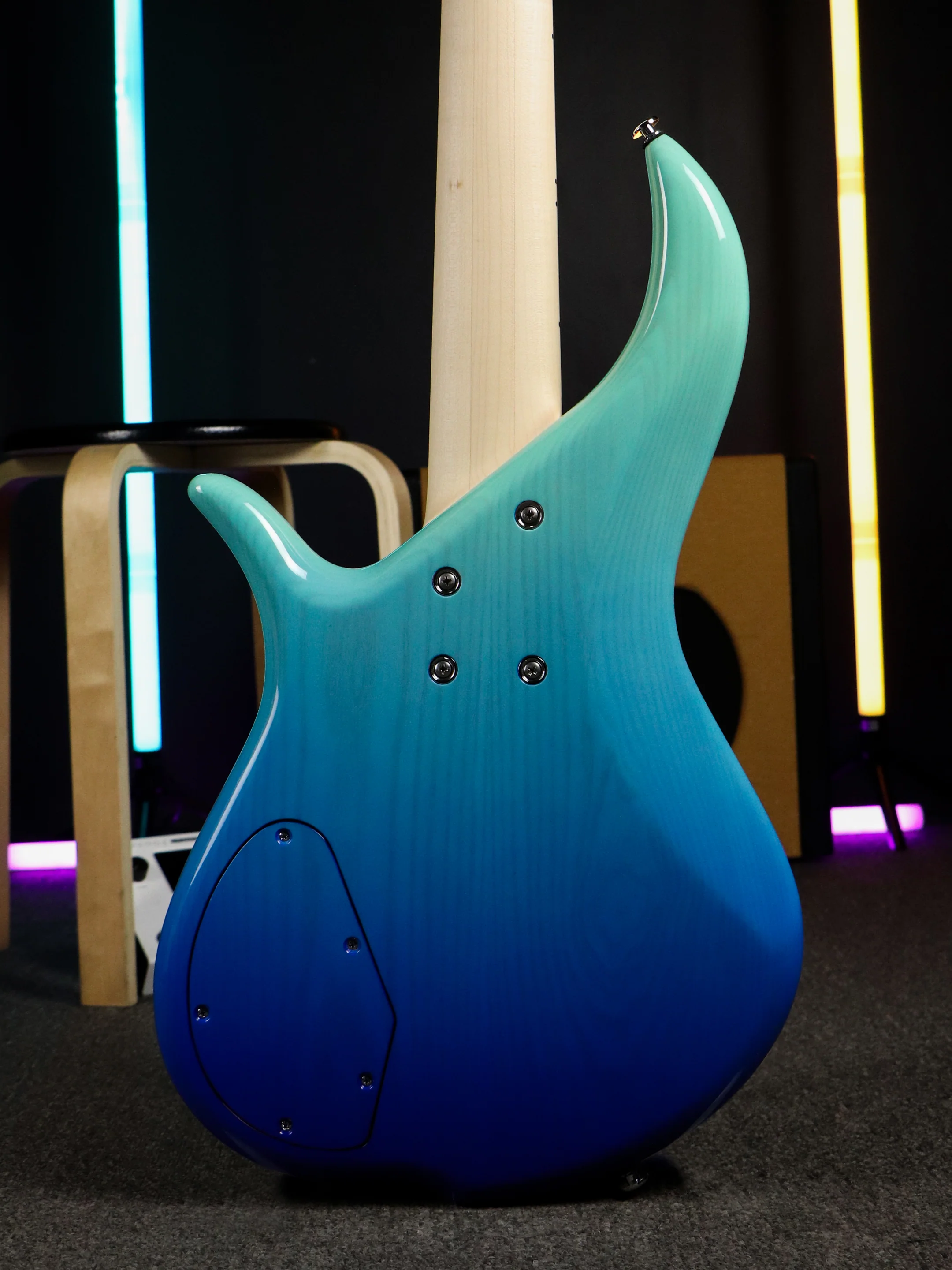 FBASS BN5 5-String Bass (Aqua Fade Gloss) - Ash Body, Maple Fingerboard - Image 5