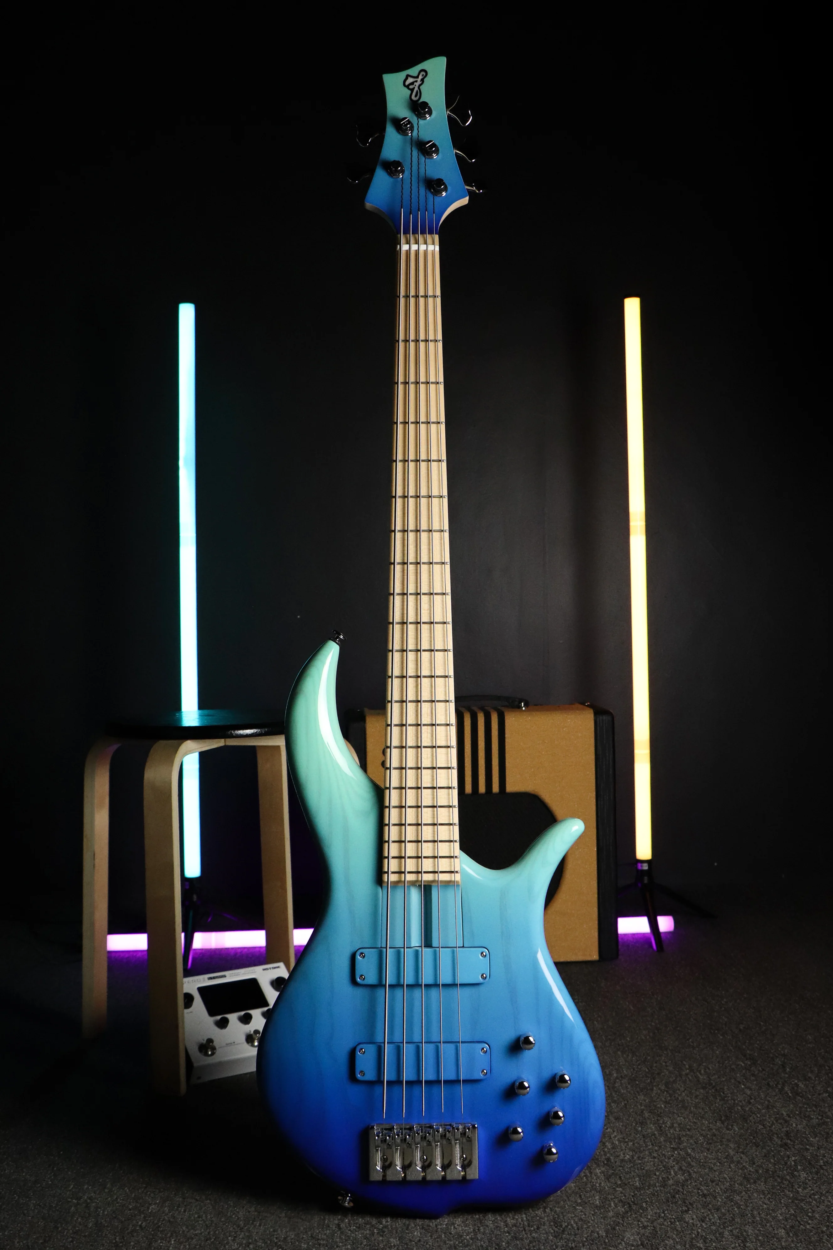 FBASS BN5 5-String Bass (Aqua Fade Gloss) - Ash Body, Maple Fingerboard - Image 7