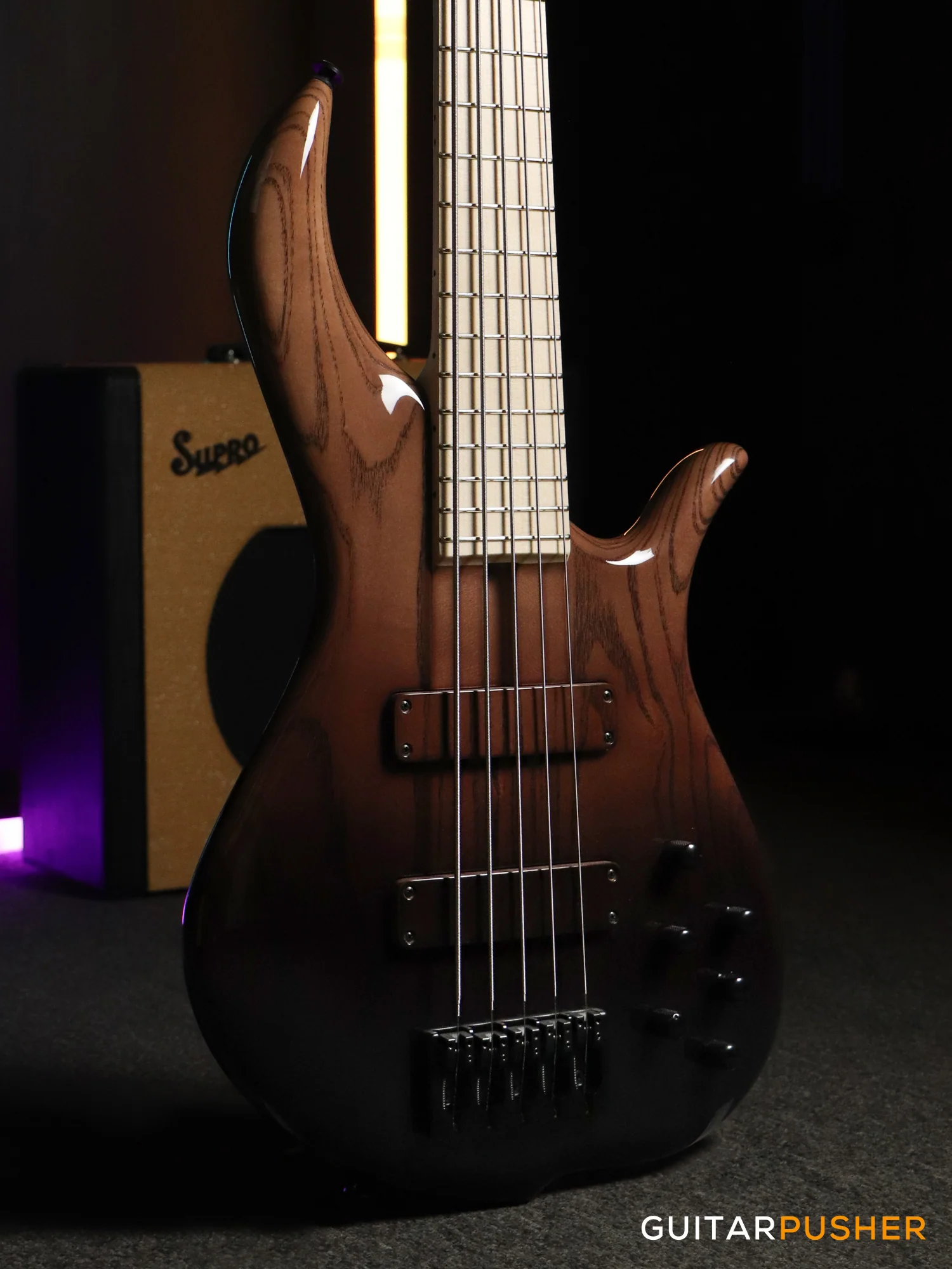 FBASS BN5 5-String Bass (Brown Fade Gloss) - Ash Body, Maple Fingerboard - Image 2