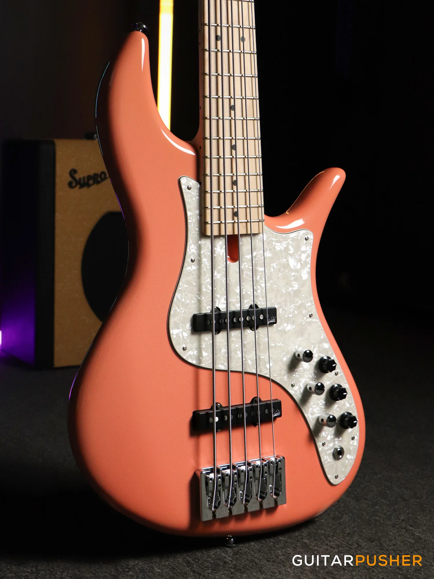 FBASS VF5-J 5-String Bass (Coral Sand Gloss) - Alder Body, Maple Fingerboard - Image 7