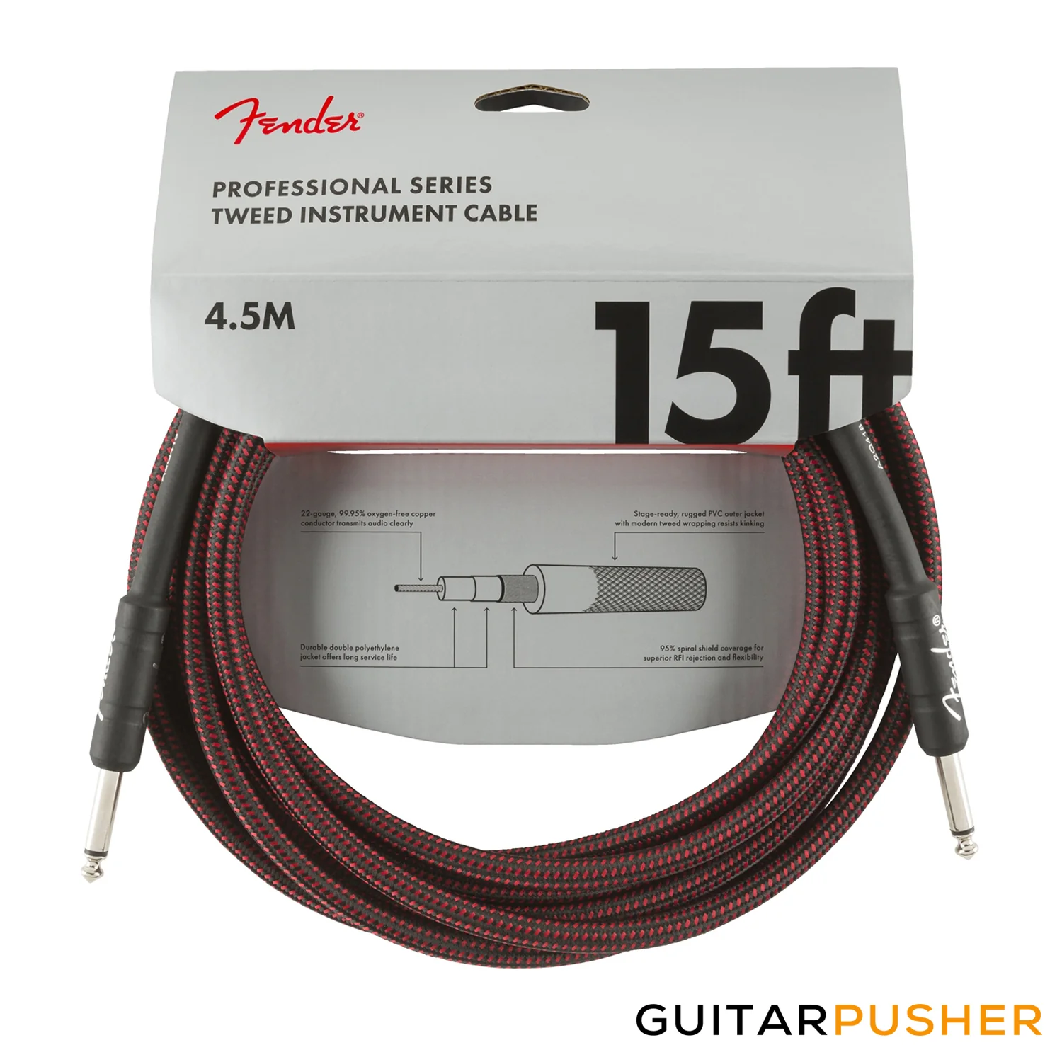 Fender Professional Tweed Guitar Cable Straight to Straight - Red - Image 2