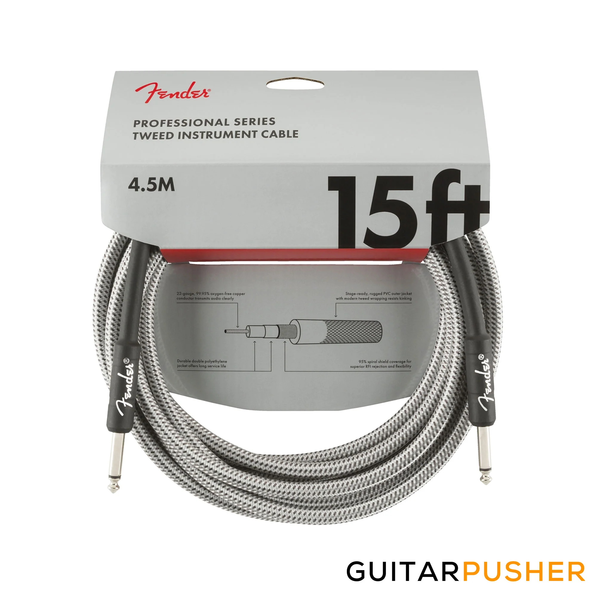Fender Professional Tweed Guitar Cable Straight to Straight - White - Image 2
