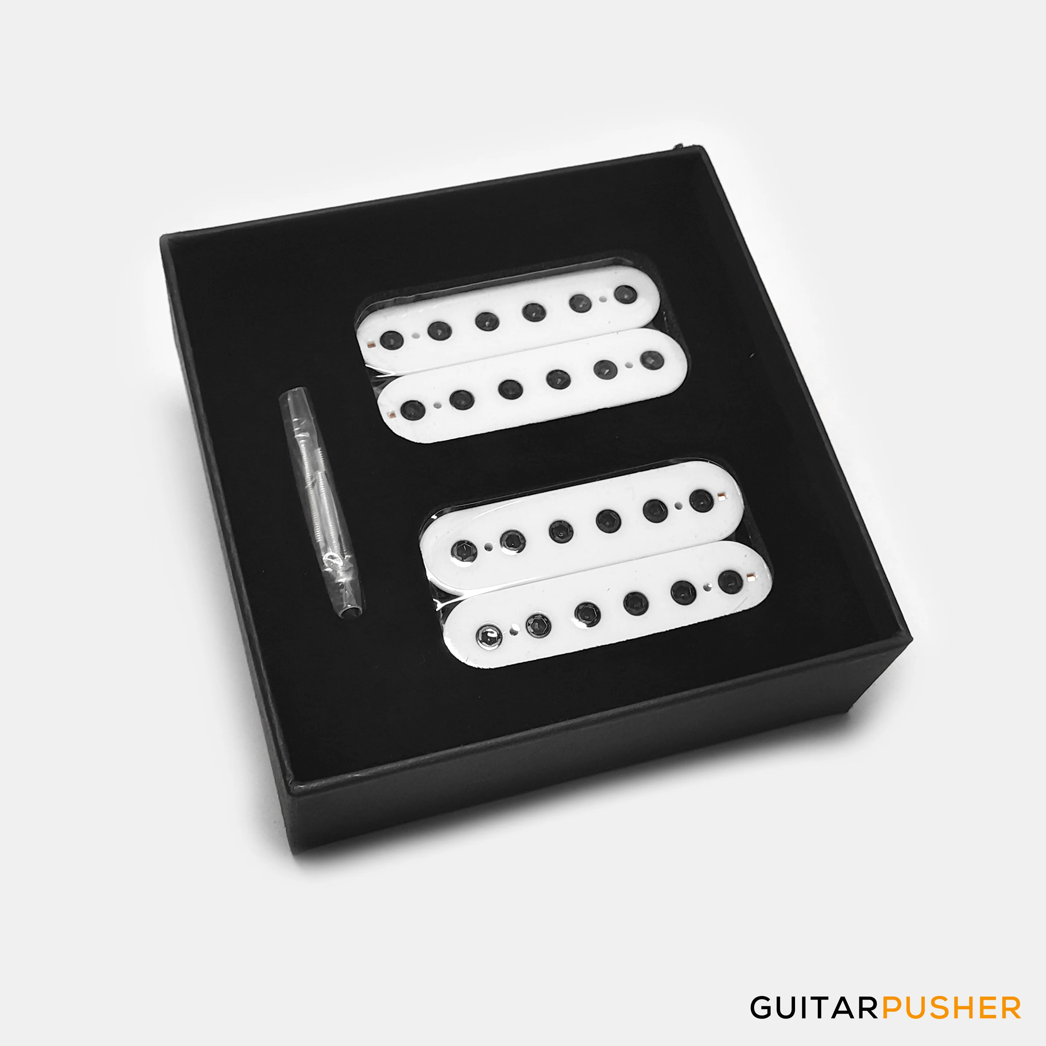 Godwound Thanos Modern Guitar Humbucker Pickup Set - 53mm F Spacing (Open White, Black Bolts) - Image 2