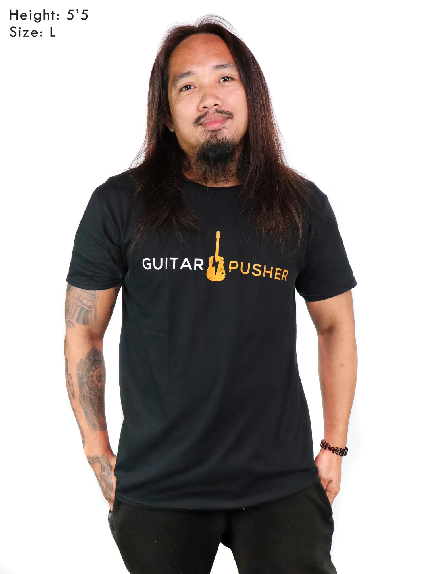 Guitar Pusher Modern Acoustic Logo T-Shirt - Black - Image 10