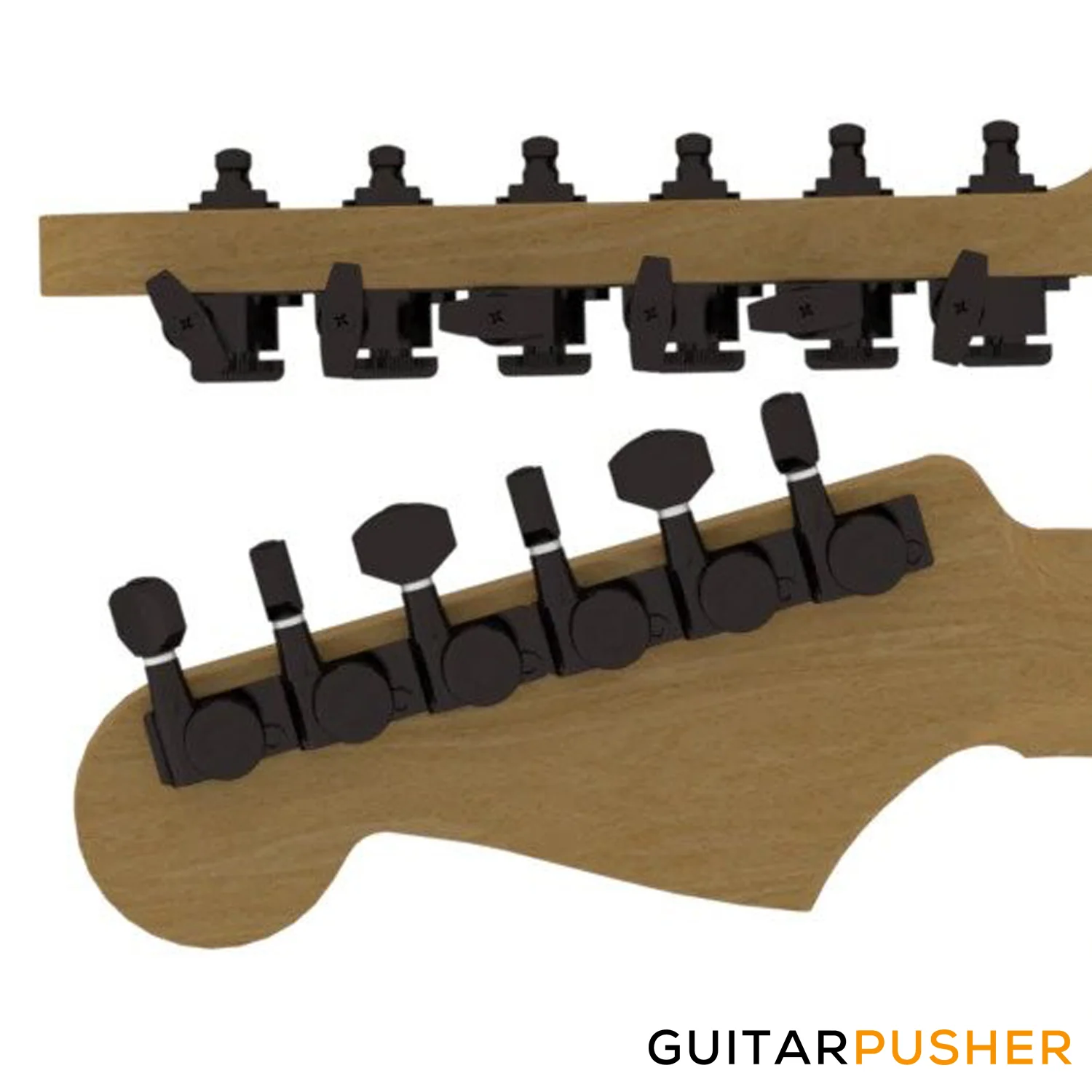 Hipshot Grip-Lock Closed Guitar Locking 6-In-Line Machine Head Set (Black) - Image 2