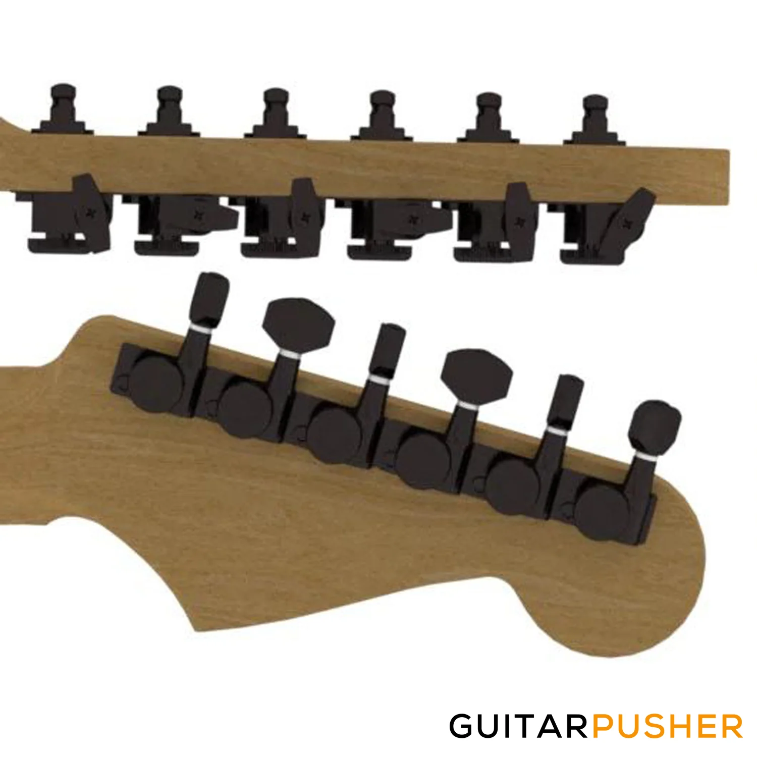 Hipshot Grip-Lock Closed Guitar Locking 6-In-Line Machine Head Set (Black) - Image 3
