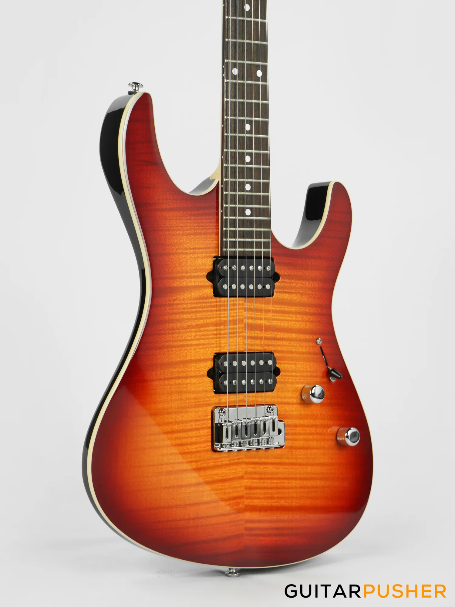 Leeky L-Series L15 HH S Style (Flamed Maple Top/Rosewood Fingerboard) - Fireburst - Image 4