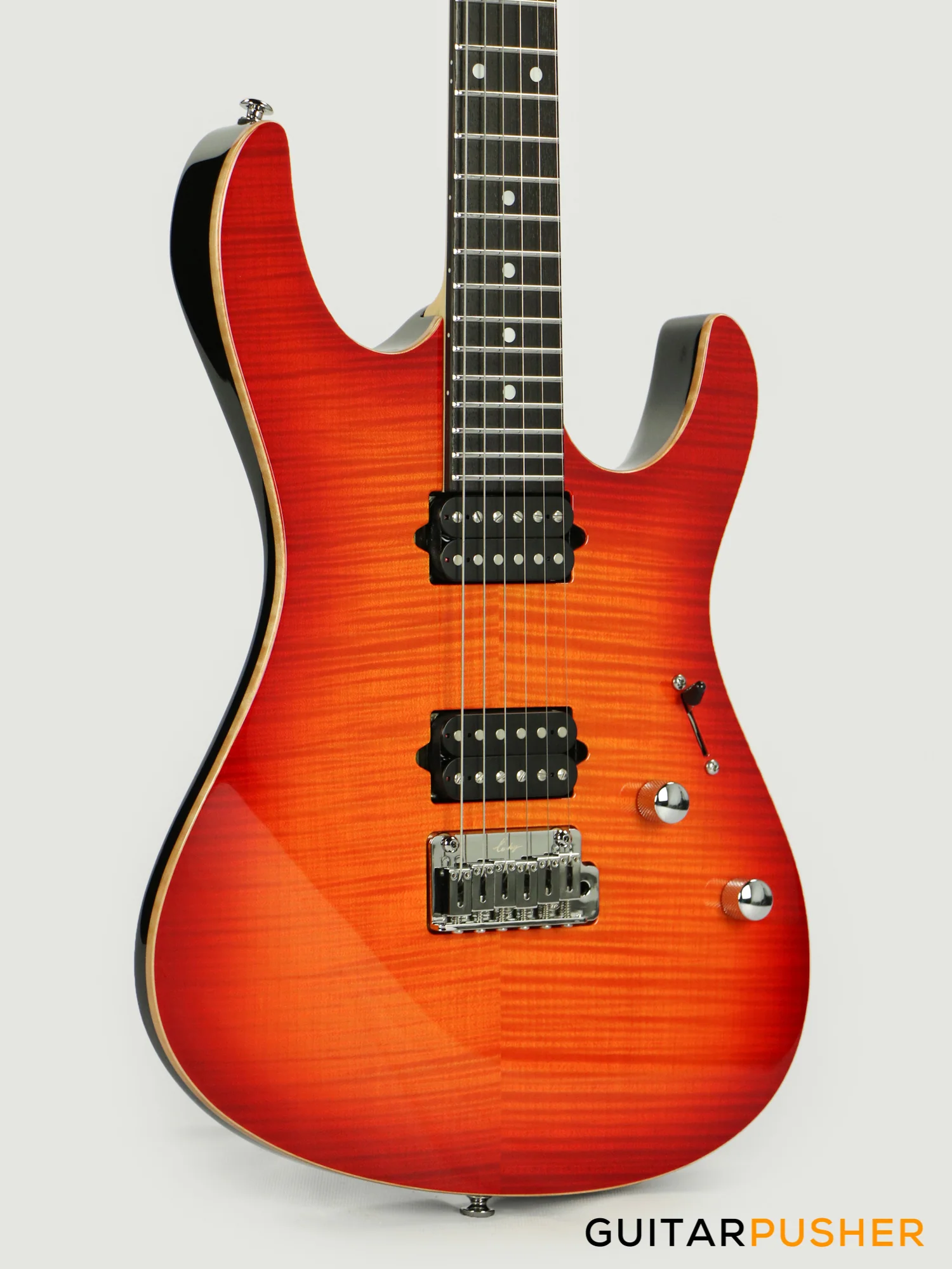 Leeky L-Series L25 HH S Style (Flamed Maple Top/Rosewood Fingerboard) - Fireburst - Image 4