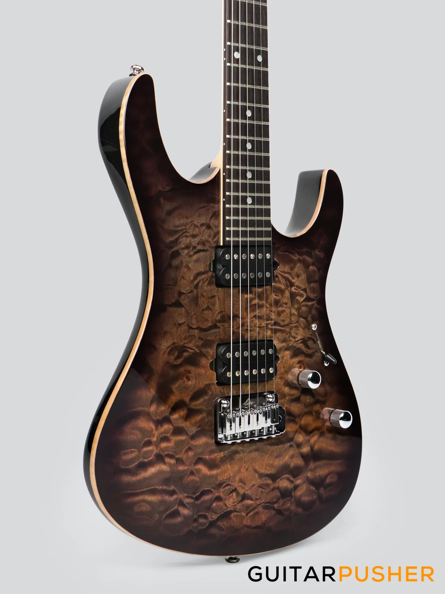 Leeky L-Series L25 S Style Electric Guitar (Flamed Maple Top/Rosewood Fingerboard) - Transblack - Image 3