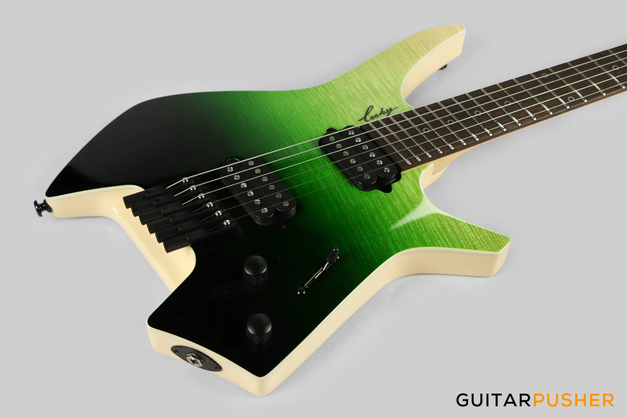Leeky X-Series X15 Headless Electric Guitar Roasted Basswood Body Maple Top Maple Neck Rosewood Fingerboard - Green Burst - Image 10
