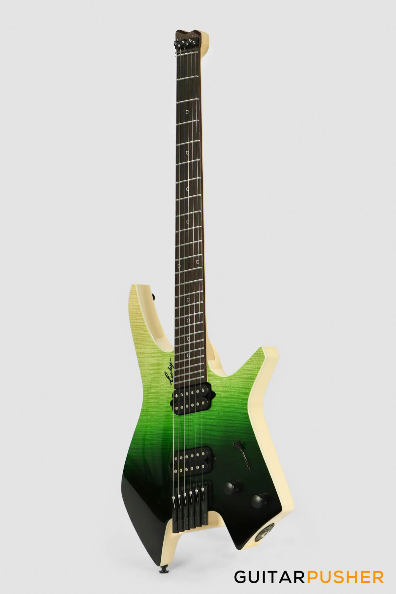 Leeky X-Series X15 Headless Electric Guitar Roasted Basswood Body Maple Top Maple Neck Rosewood Fingerboard - Green Burst - Image 6