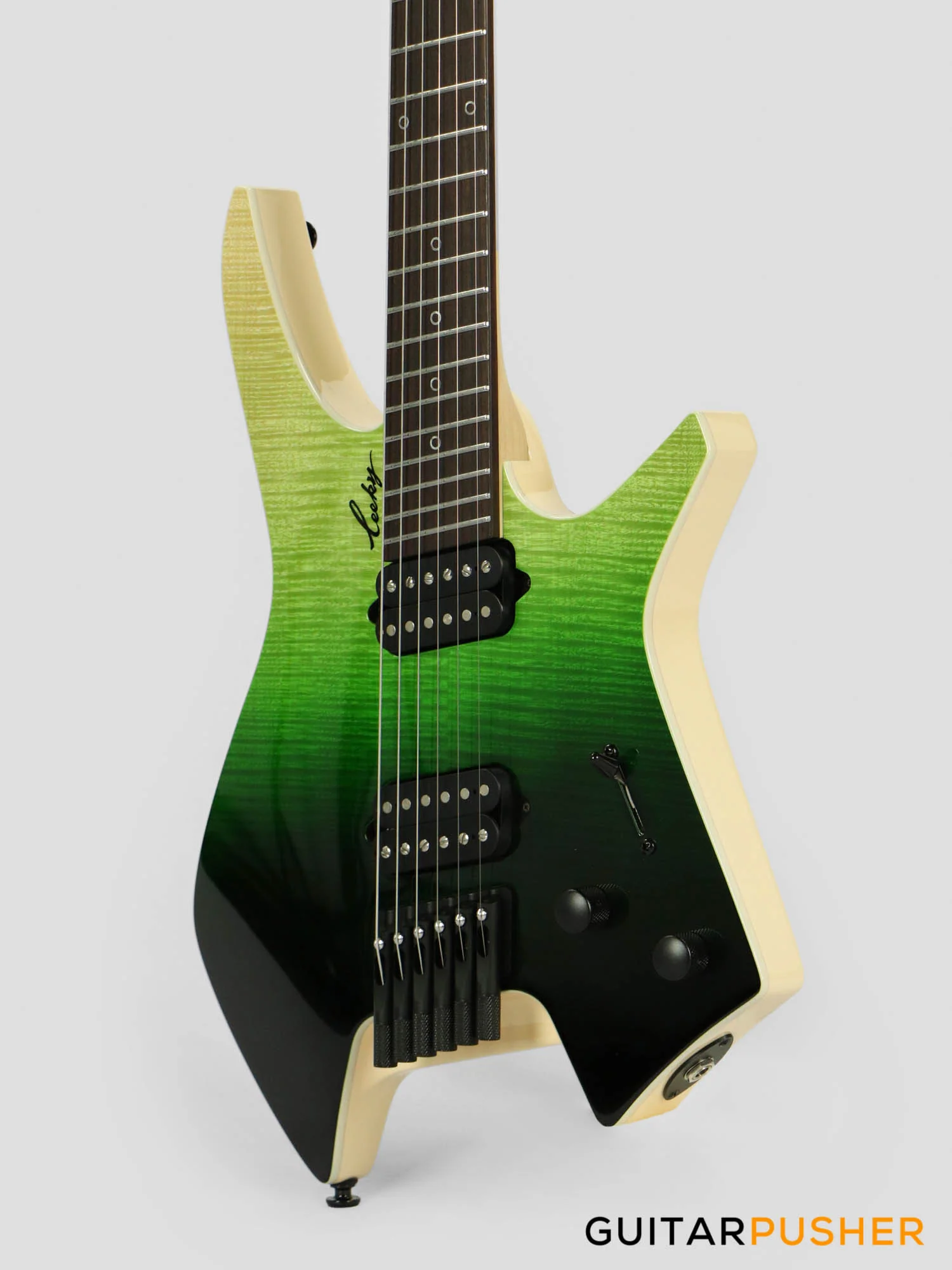 Leeky X-Series X15 Headless Electric Guitar Roasted Basswood Body Maple Top Maple Neck Rosewood Fingerboard - Green Burst - Image 7