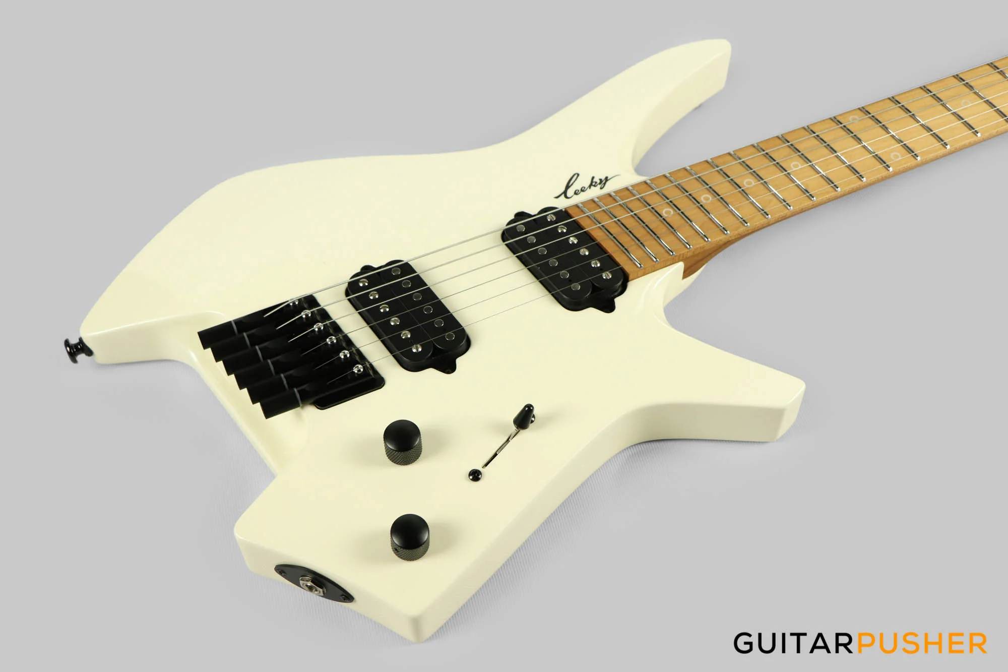 Leeky X-Series X20 Headless Electric Guitar Roasted Basswood Body Roasted Maple Neck - Pearl White - Image 10