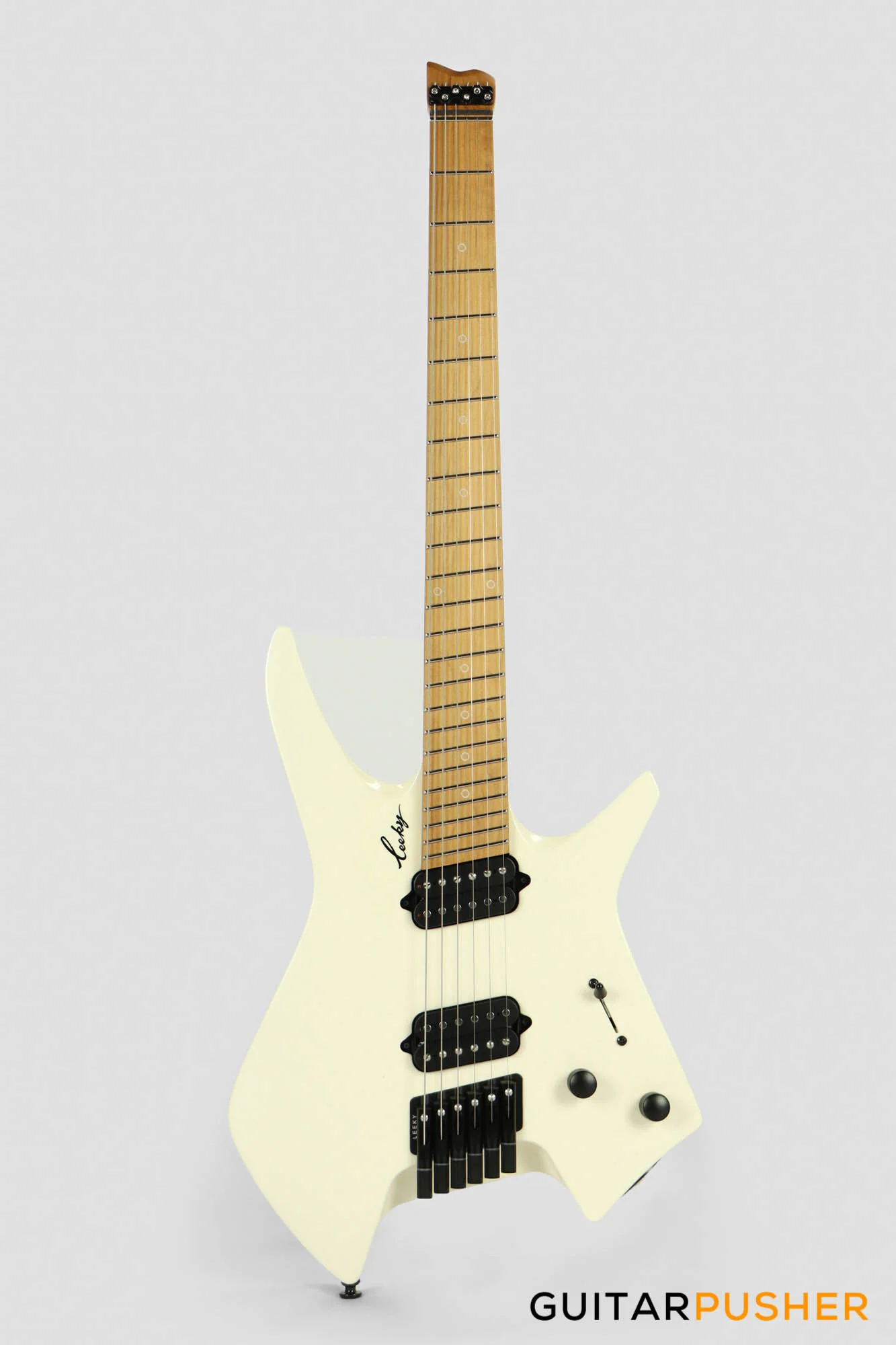 Leeky X-Series X20 Headless Electric Guitar Roasted Basswood Body Roasted Maple Neck - Pearl White - Image 2
