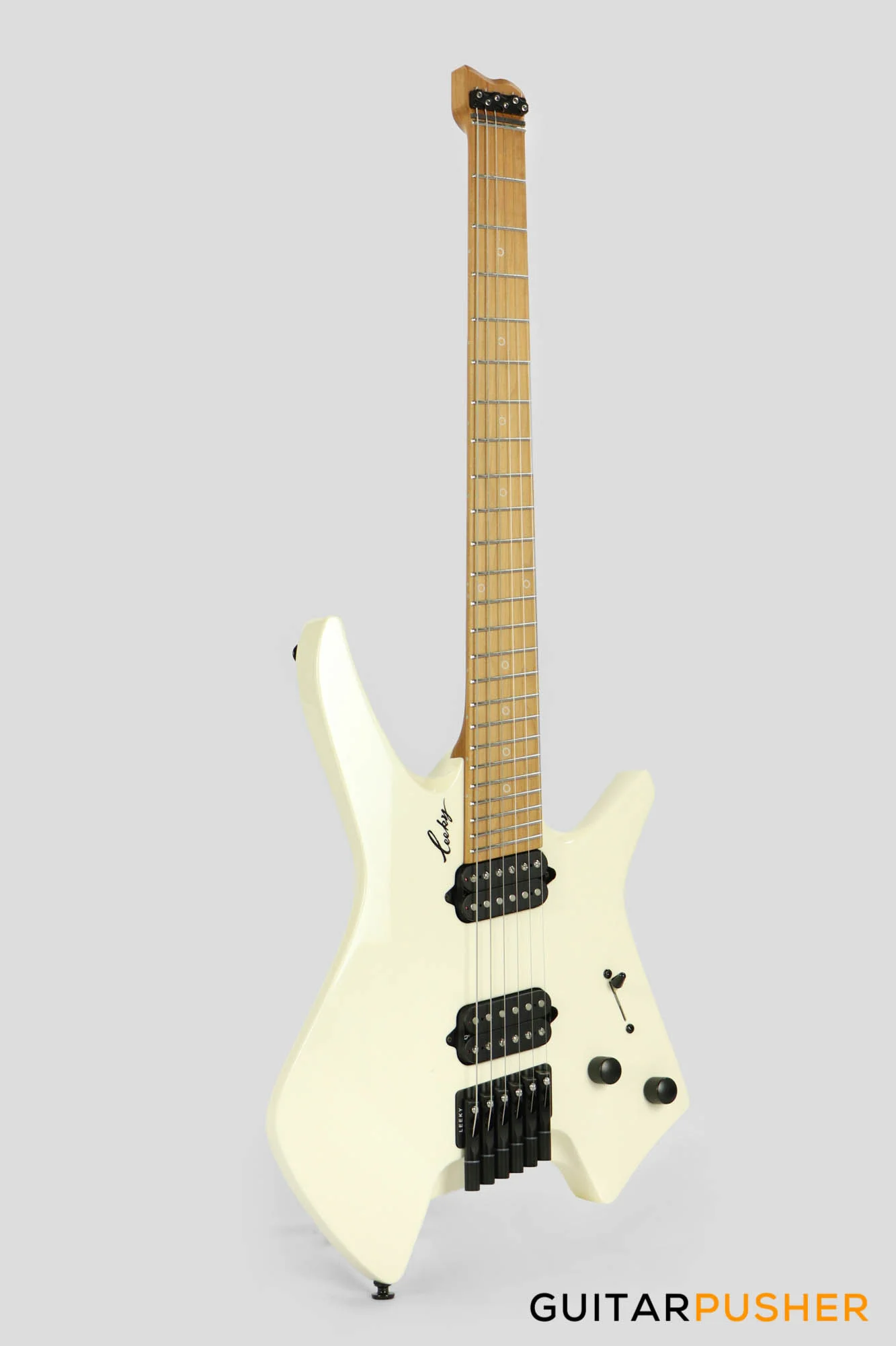 Leeky X-Series X20 Headless Electric Guitar Roasted Basswood Body Roasted Maple Neck - Pearl White - Image 3
