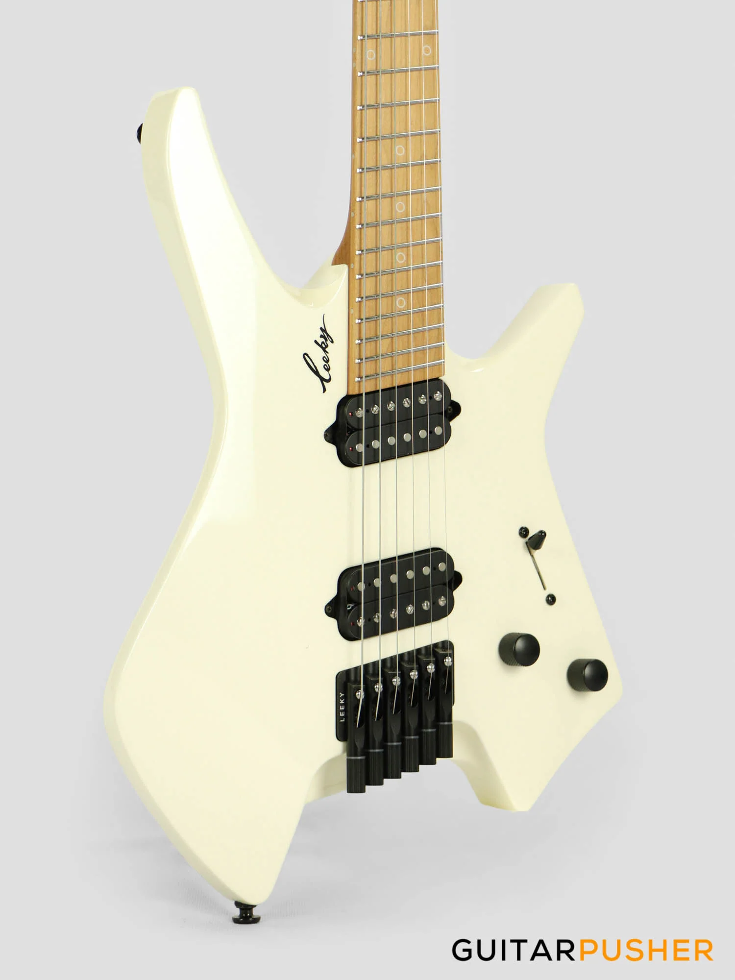 Leeky X-Series X20 Headless Electric Guitar Roasted Basswood Body Roasted Maple Neck - Pearl White - Image 4