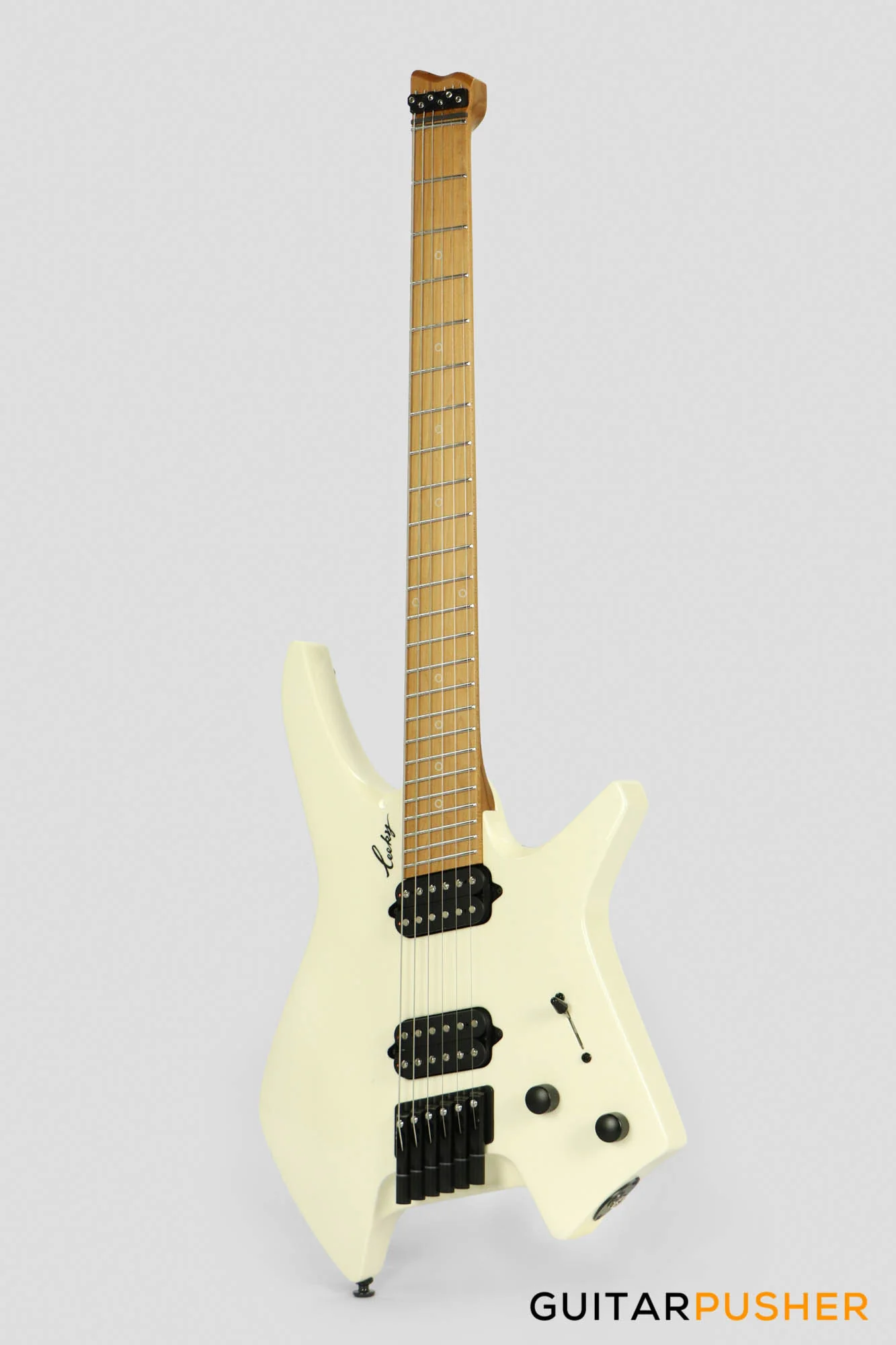 Leeky X-Series X20 Headless Electric Guitar Roasted Basswood Body Roasted Maple Neck - Pearl White - Image 6