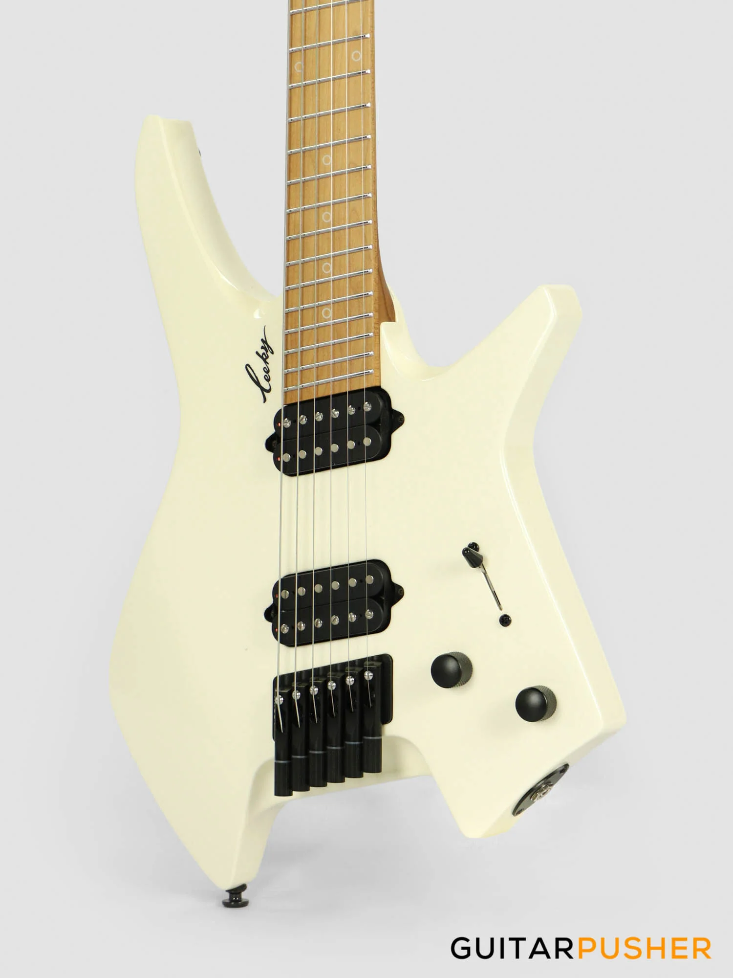 Leeky X-Series X20 Headless Electric Guitar Roasted Basswood Body Roasted Maple Neck - Pearl White - Image 7