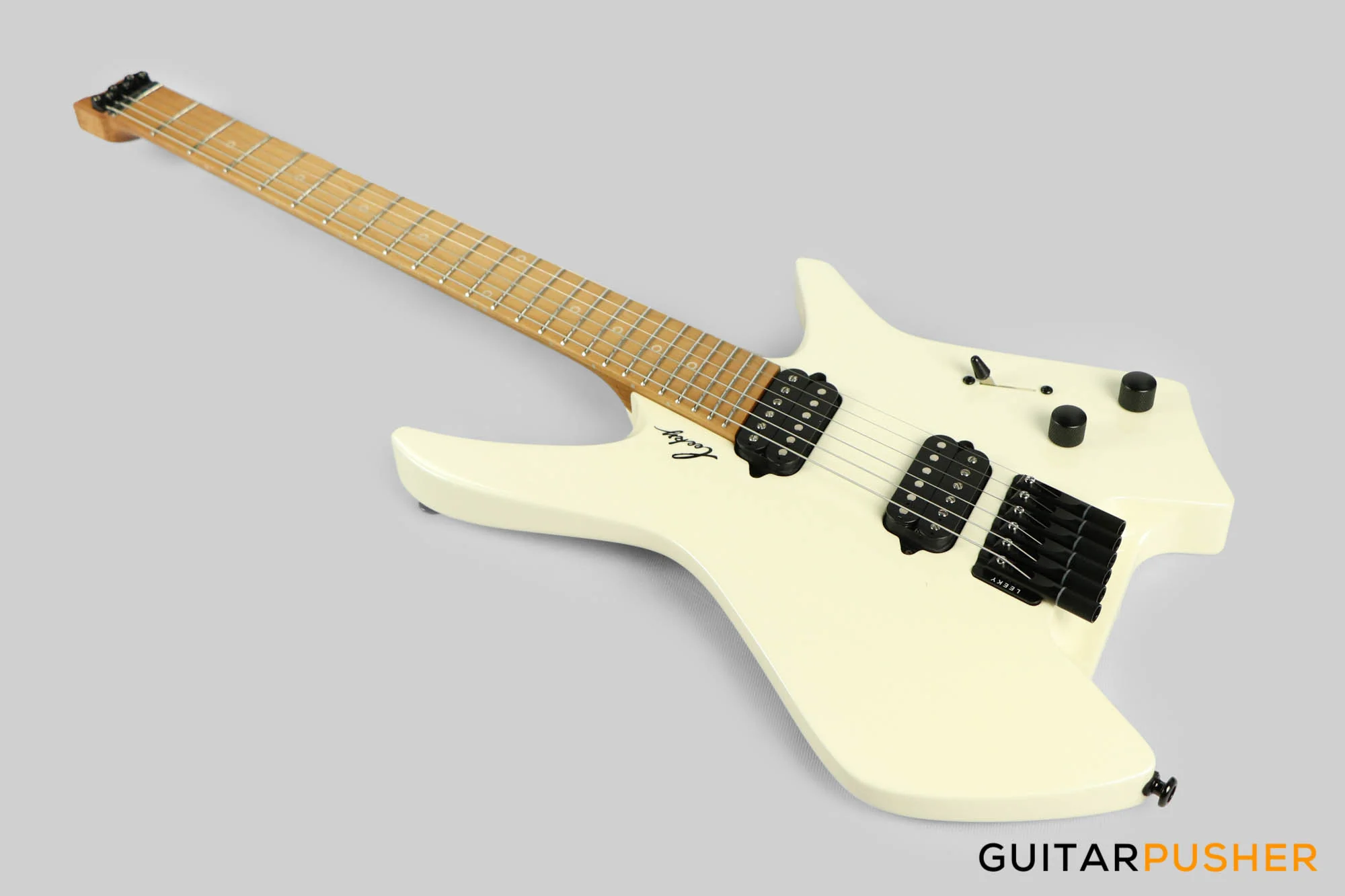 Leeky X-Series X20 Headless Electric Guitar Roasted Basswood Body Roasted Maple Neck - Pearl White - Image 8