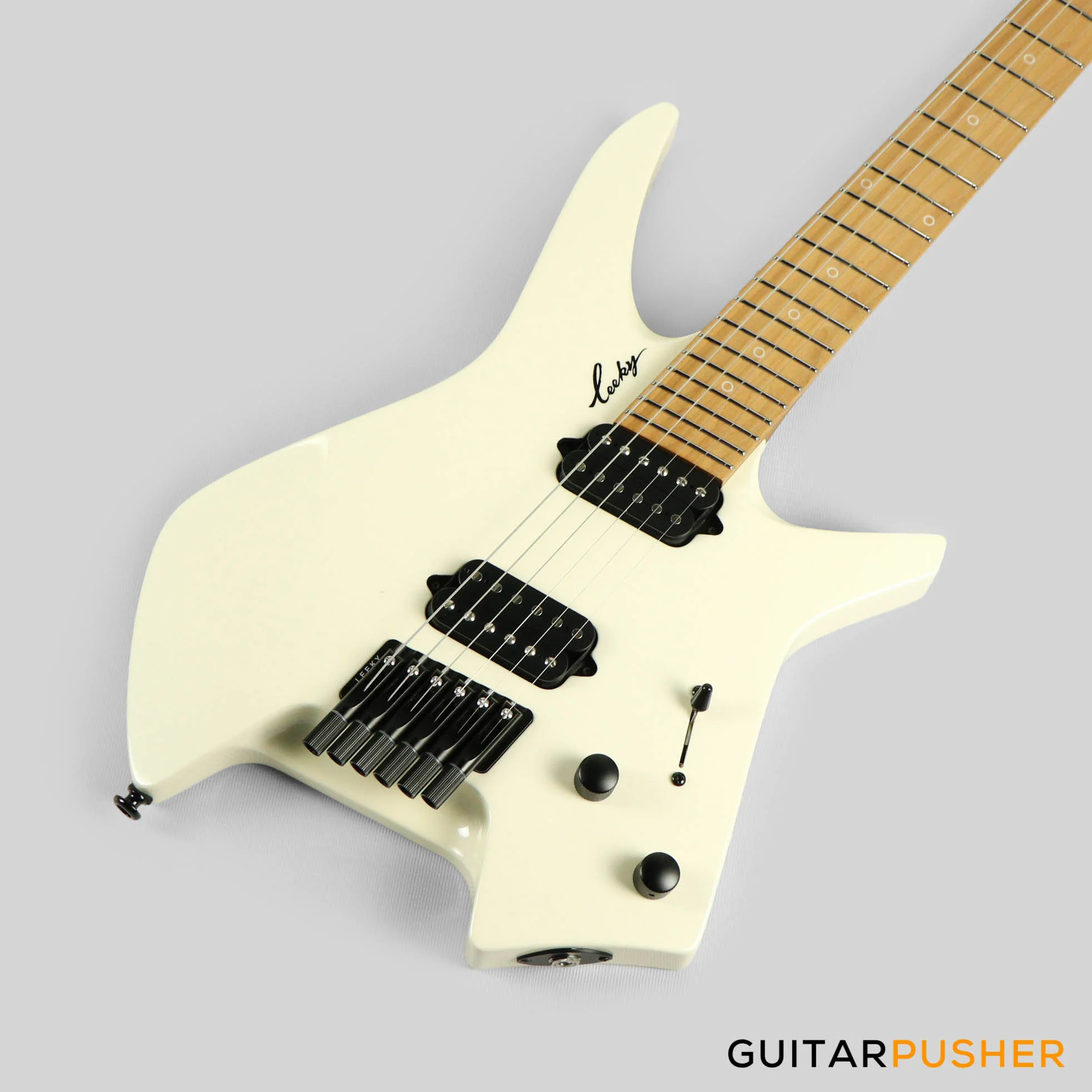 Leeky X-Series X20 Headless Electric Guitar Roasted Basswood Body Roasted Maple Neck - Pearl White - Image 9