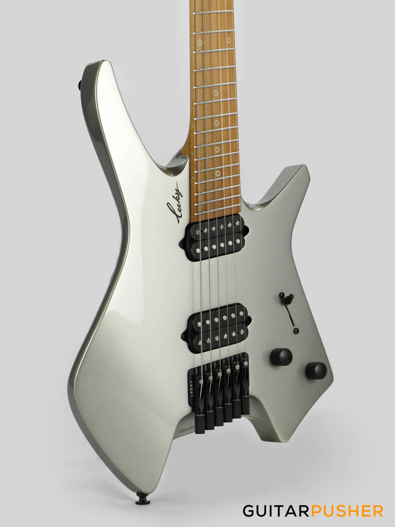 Leeky X-Series X20 Headless Electric Guitar Roasted Basswood Body Roasted Maple Neck - Titanium Gray - Image 3