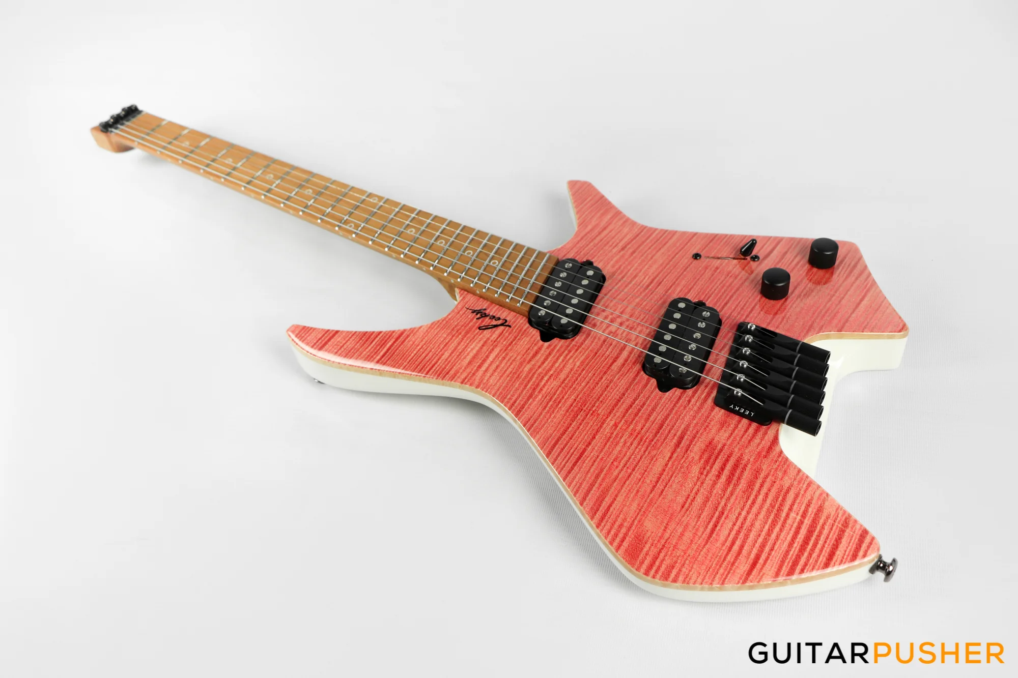 Leeky X-Series X25 Headless Electric Guitar - Pink Burst - Image 7