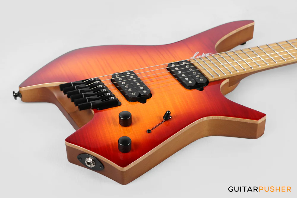 Leeky X-Series X26 Headless Electric Guitar Roasted Basswood Body Wenge Top Roasted Maple Neck - Fire Burst - Image 11