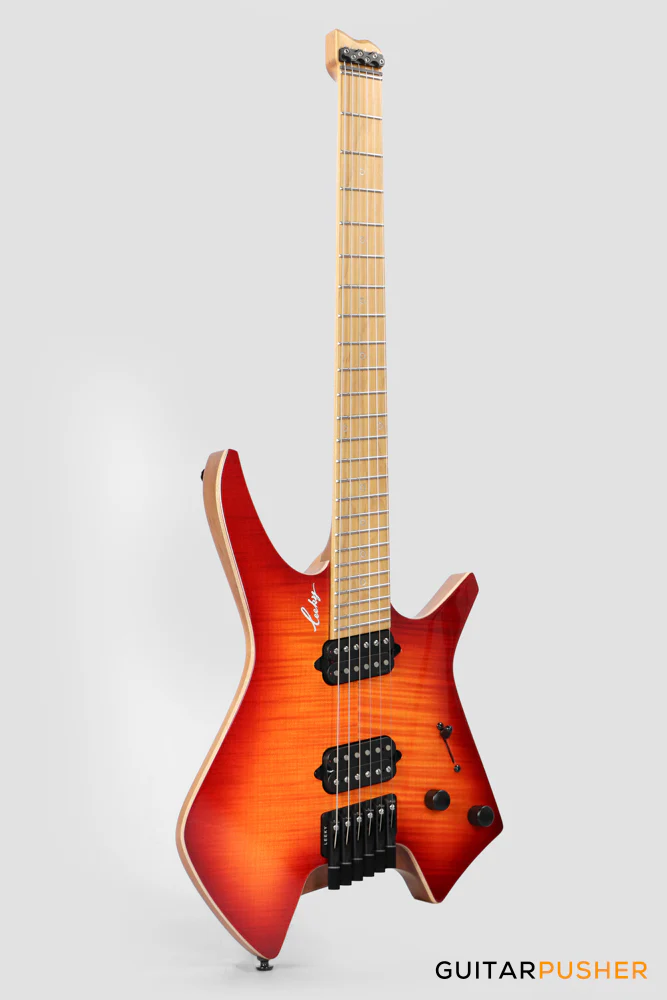 Leeky X-Series X26 Headless Electric Guitar Roasted Basswood Body Wenge Top Roasted Maple Neck - Fire Burst - Image 4