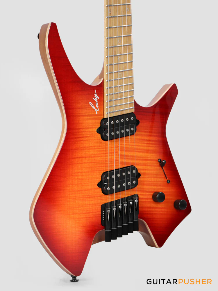 Leeky X-Series X26 Headless Electric Guitar Roasted Basswood Body Wenge Top Roasted Maple Neck - Fire Burst - Image 5