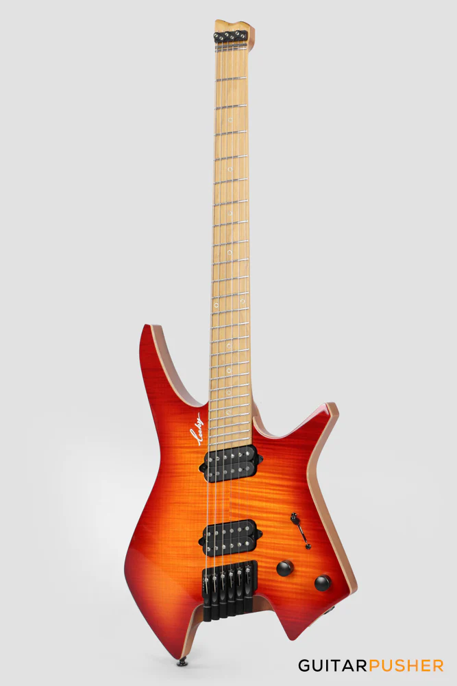 Leeky X-Series X26 Headless Electric Guitar Roasted Basswood Body Wenge Top Roasted Maple Neck - Fire Burst - Image 8