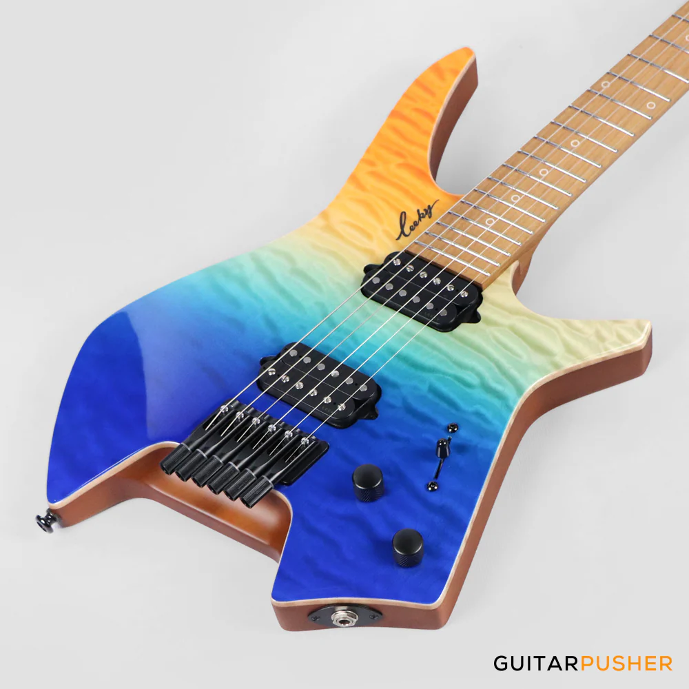 Leeky X-Series X26 Headless Electric Guitar Roasted Basswood Body Wenge Top Roasted Maple Neck - Ocean Fade - Image 10