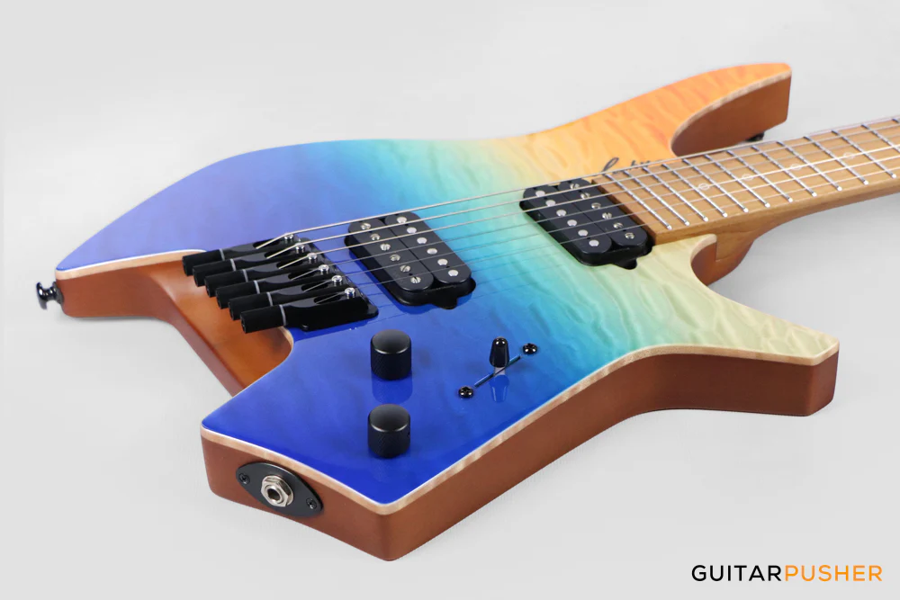 Leeky X-Series X26 Headless Electric Guitar Roasted Basswood Body Wenge Top Roasted Maple Neck - Ocean Fade - Image 11