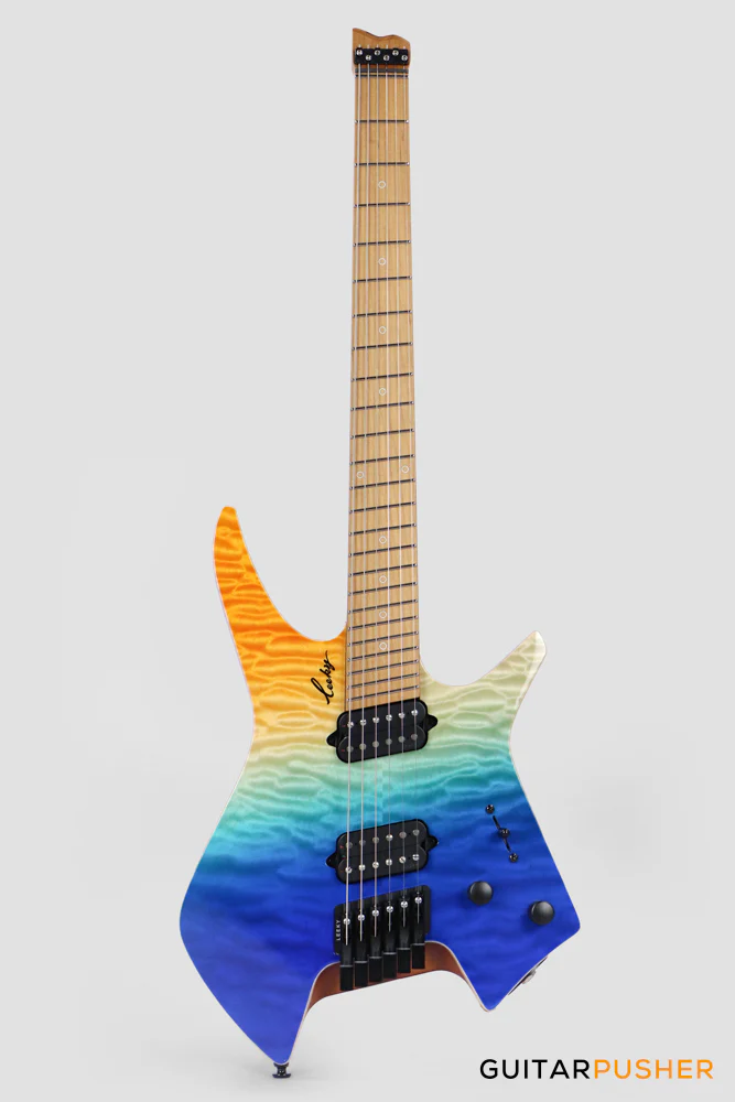 Leeky X-Series X26 Headless Electric Guitar Roasted Basswood Body Wenge Top Roasted Maple Neck - Ocean Fade - Image 2