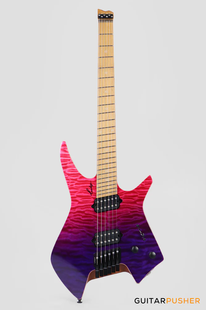 Leeky X-Series X26 Headless Electric Guitar Roasted Basswood Body Wenge Top Roasted Maple Neck - Purple Fade - Image 2