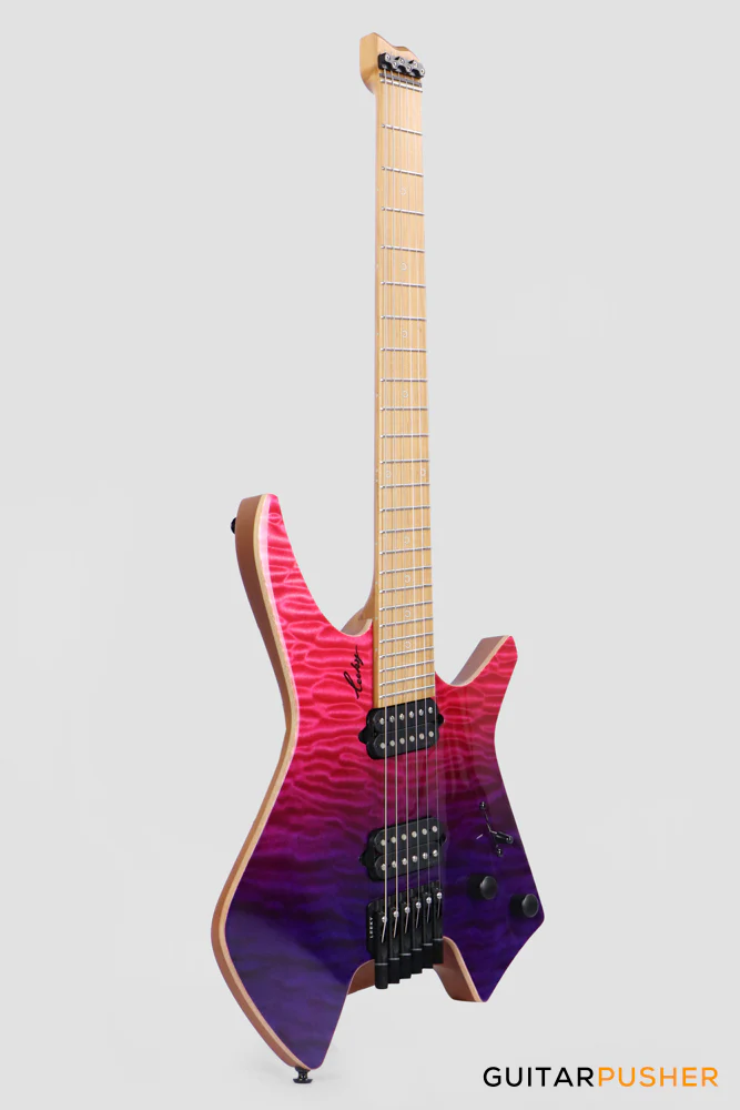 Leeky X-Series X26 Headless Electric Guitar Roasted Basswood Body Wenge Top Roasted Maple Neck - Purple Fade - Image 4