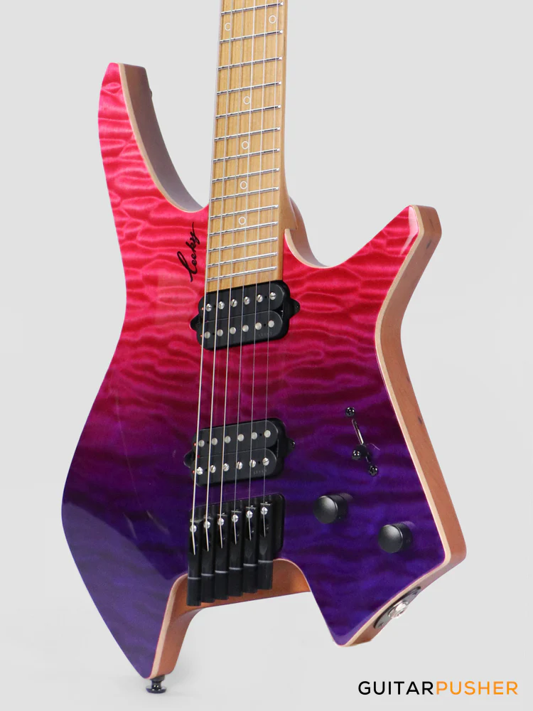 Leeky X-Series X26 Headless Electric Guitar Roasted Basswood Body Wenge Top Roasted Maple Neck - Purple Fade - Image 9