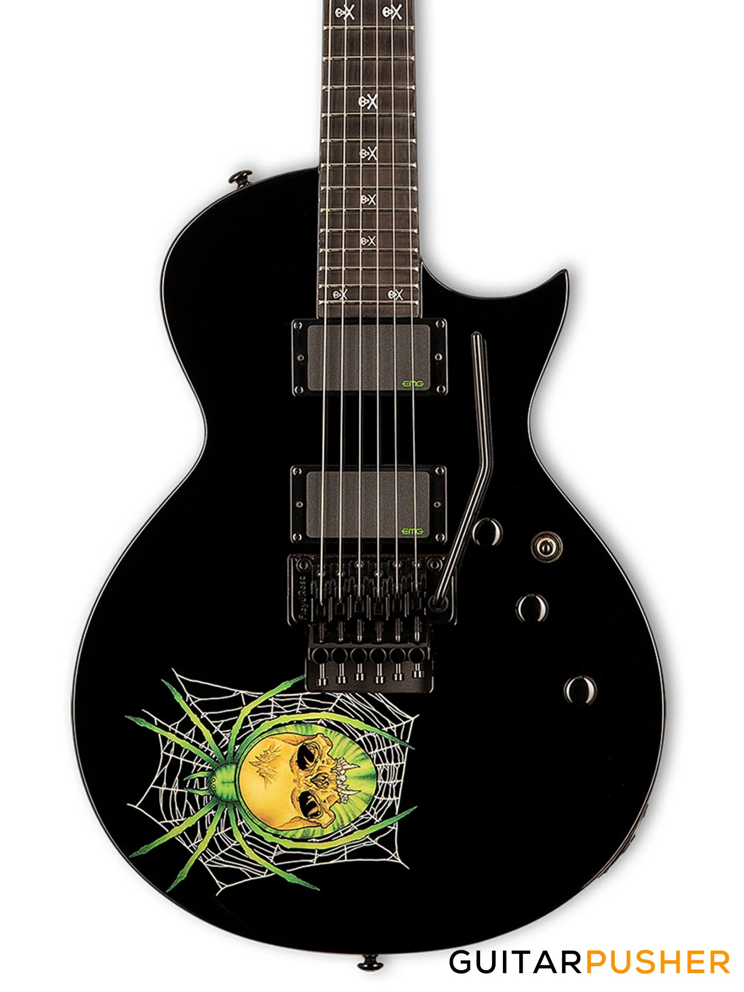 LTD 30th Anniversary KH-3 Kirk Hammet Signature Singlecut Electric Guitar w/ EMG Bone Breaker Humbucker Pickups & Floyd Rose 1000 - Black w/ Spider Graphic